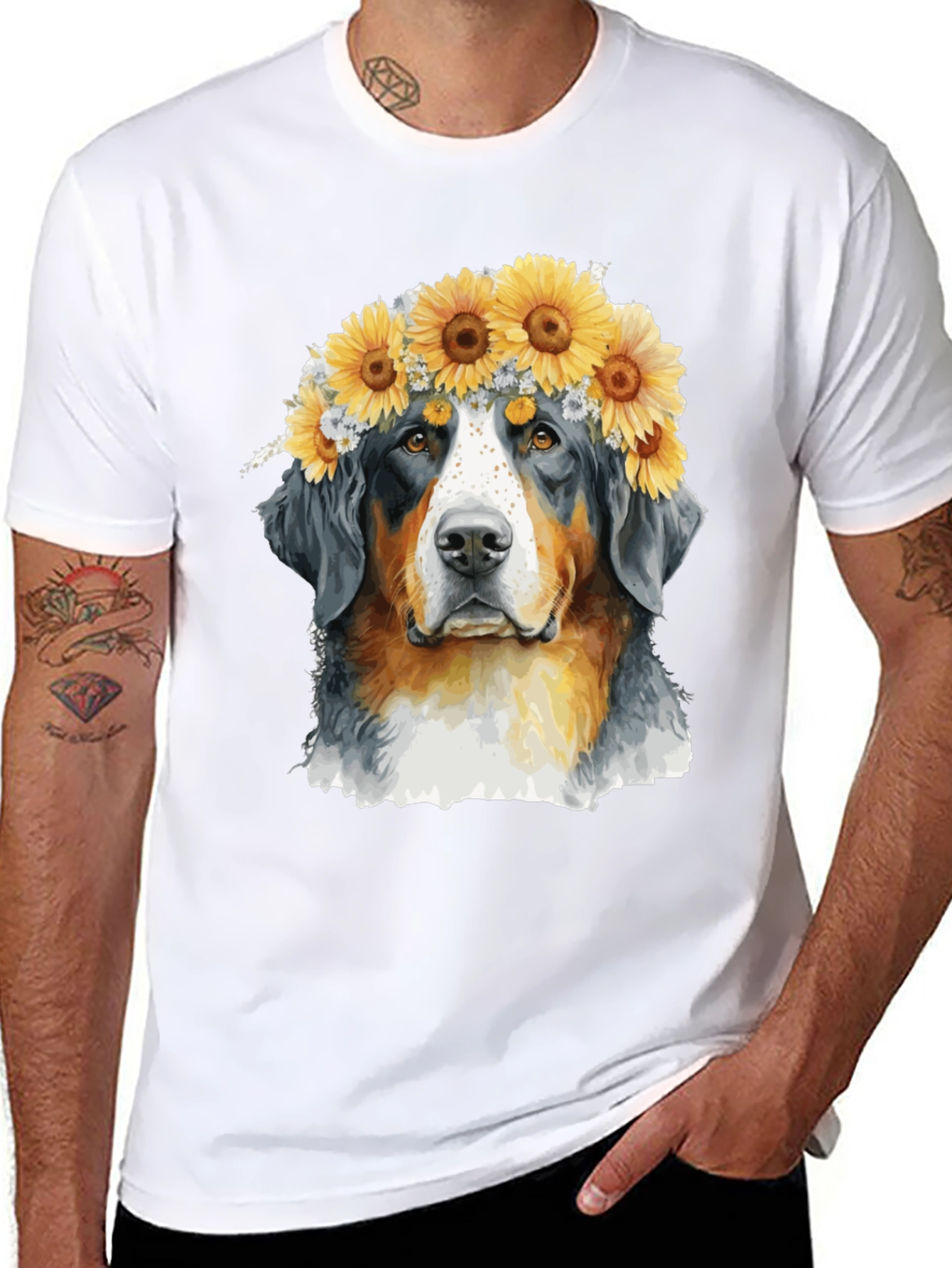 Bernese Mountain Dog Sunflower Crown T-Shirt