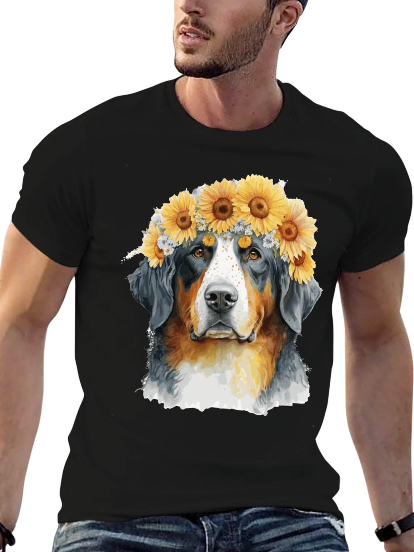 Bernese Mountain Dog Sunflower Crown T-Shirt