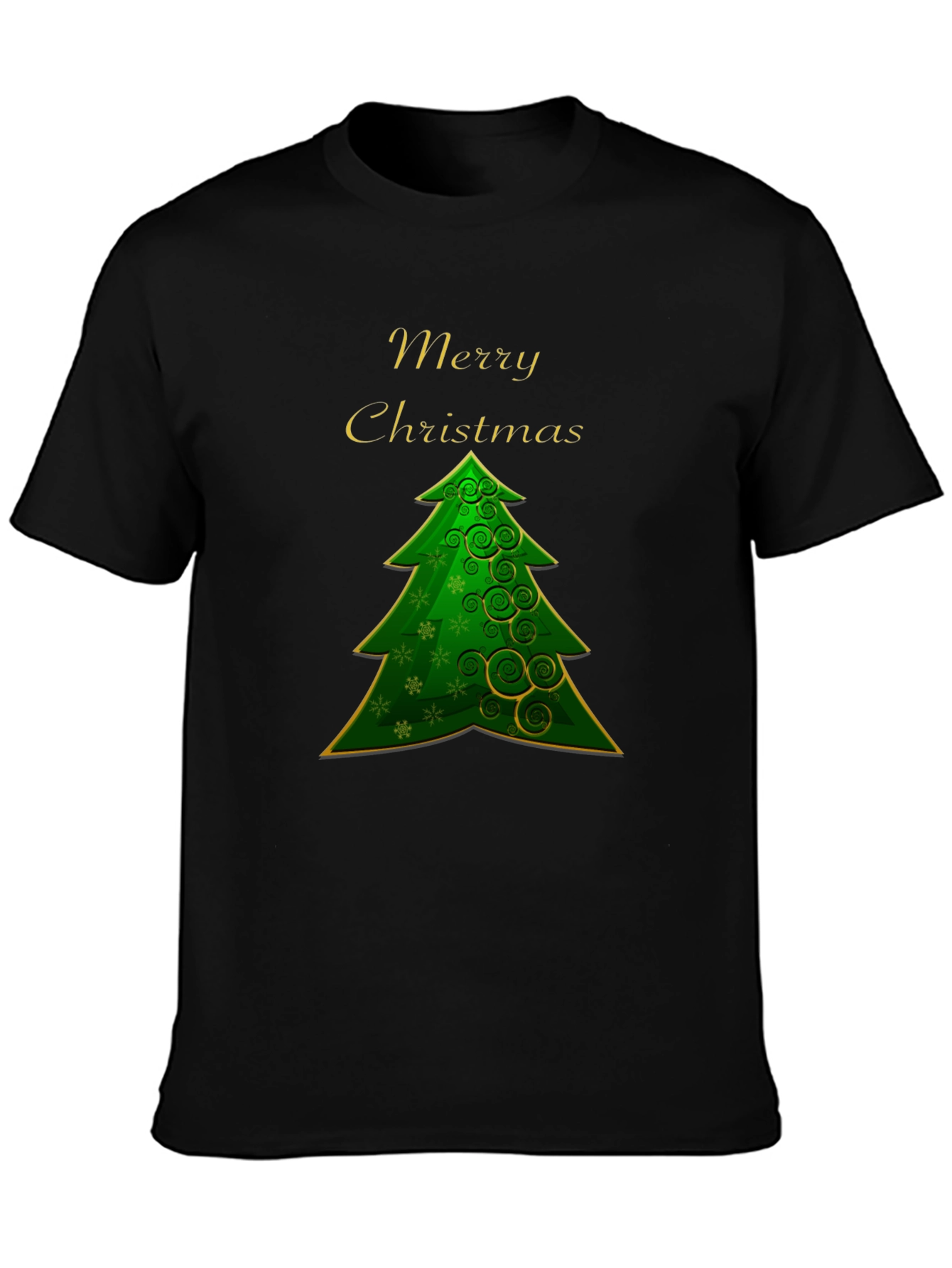 Merry Christmas Tree Graphic Black T-Shirt