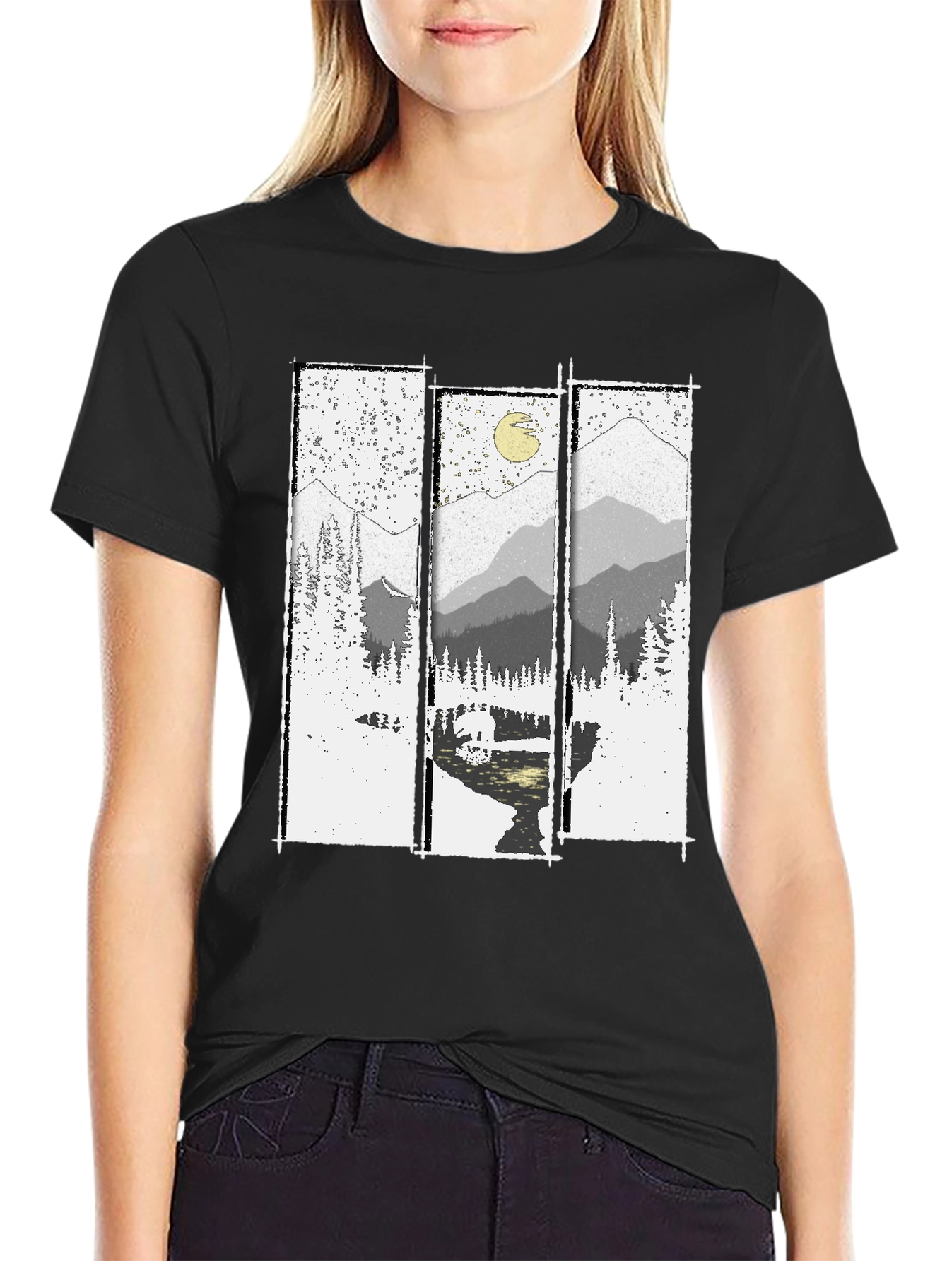 Mountain Vista Graphic Tee - Black Cotton T-Shirt