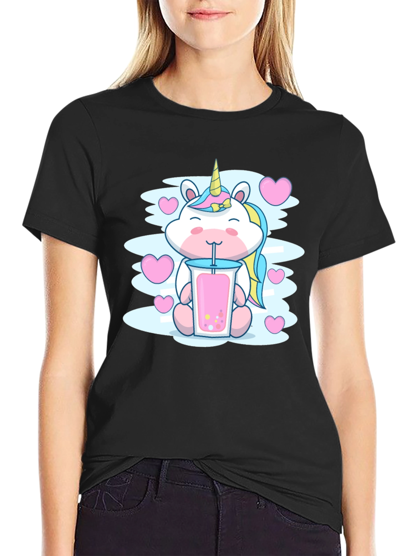 Cute Unicorn Bubble Tea Graphic T-Shirt