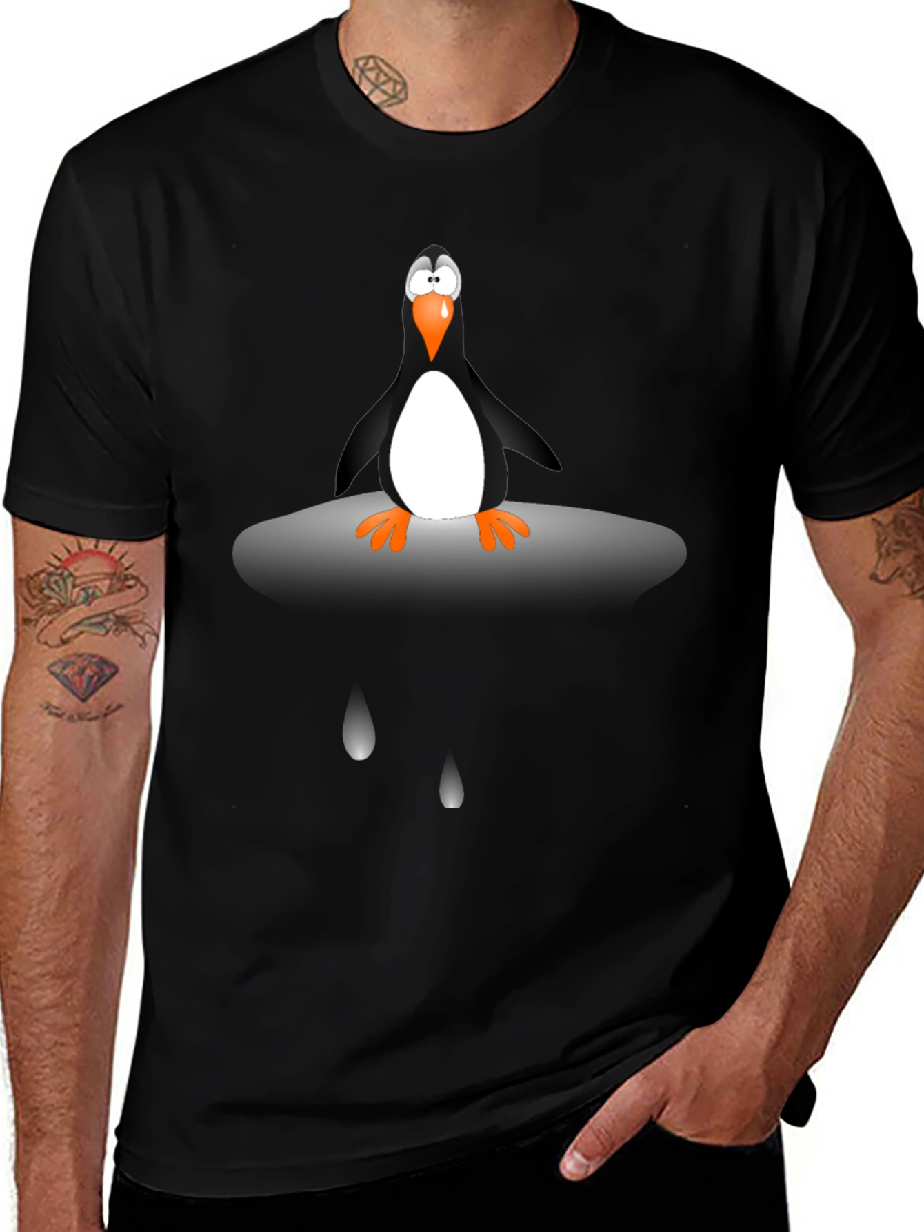 Penguin Cartoon Graphic Tee - Unisex Black T-Shirt