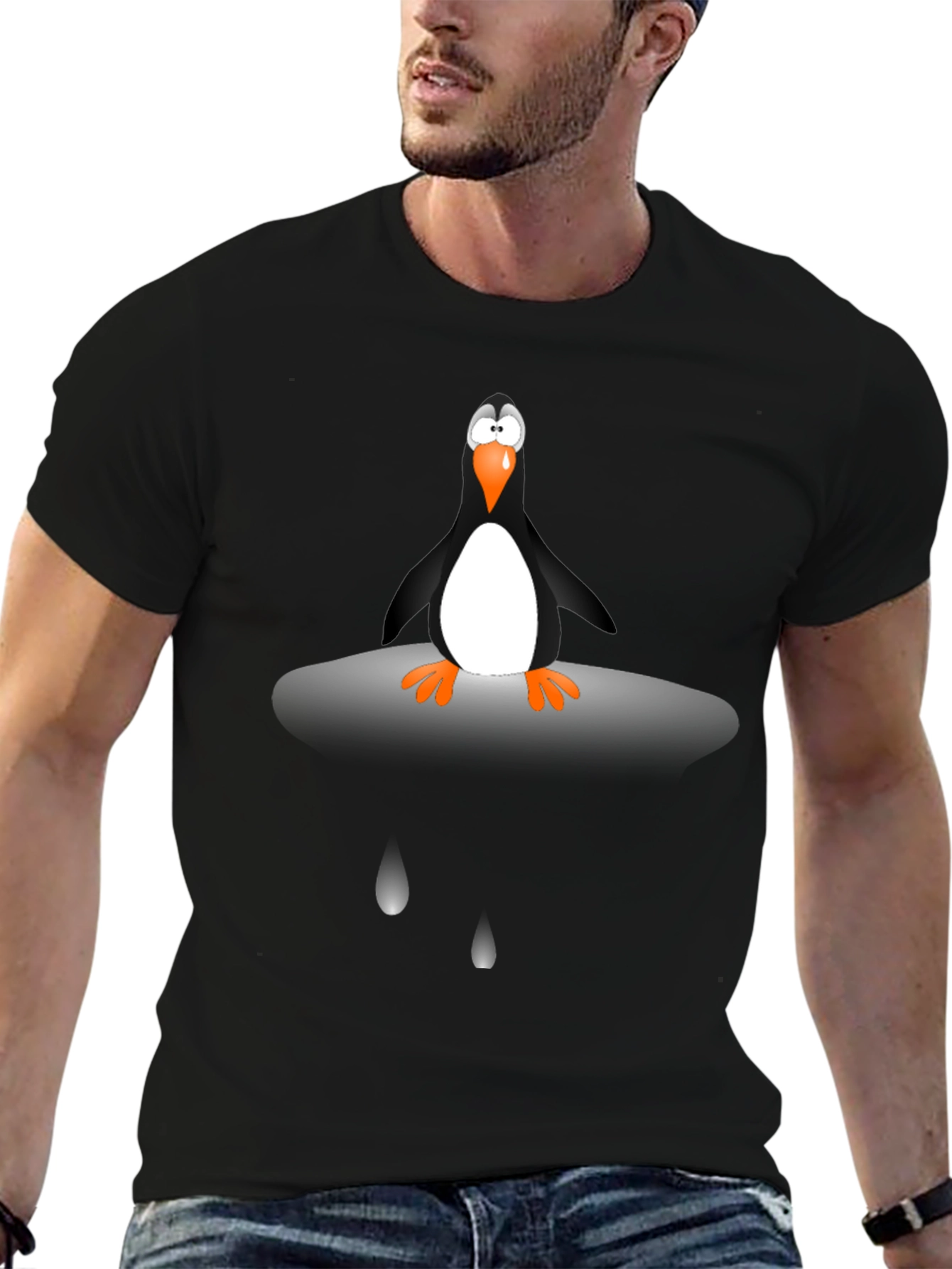 Penguin Cartoon Graphic Tee - Unisex Black T-Shirt