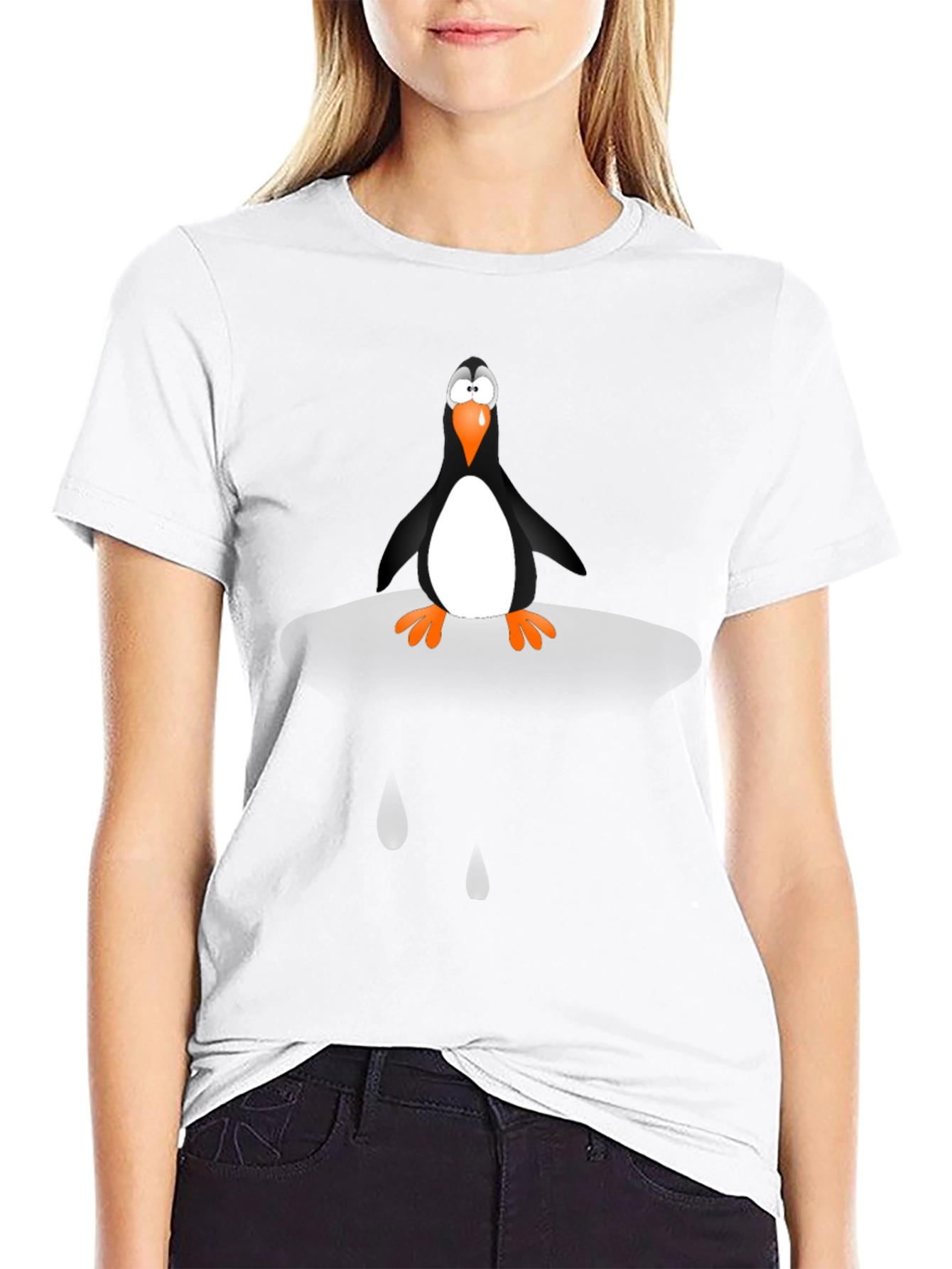 Penguin Cartoon Graphic Tee - Unisex Black T-Shirt
