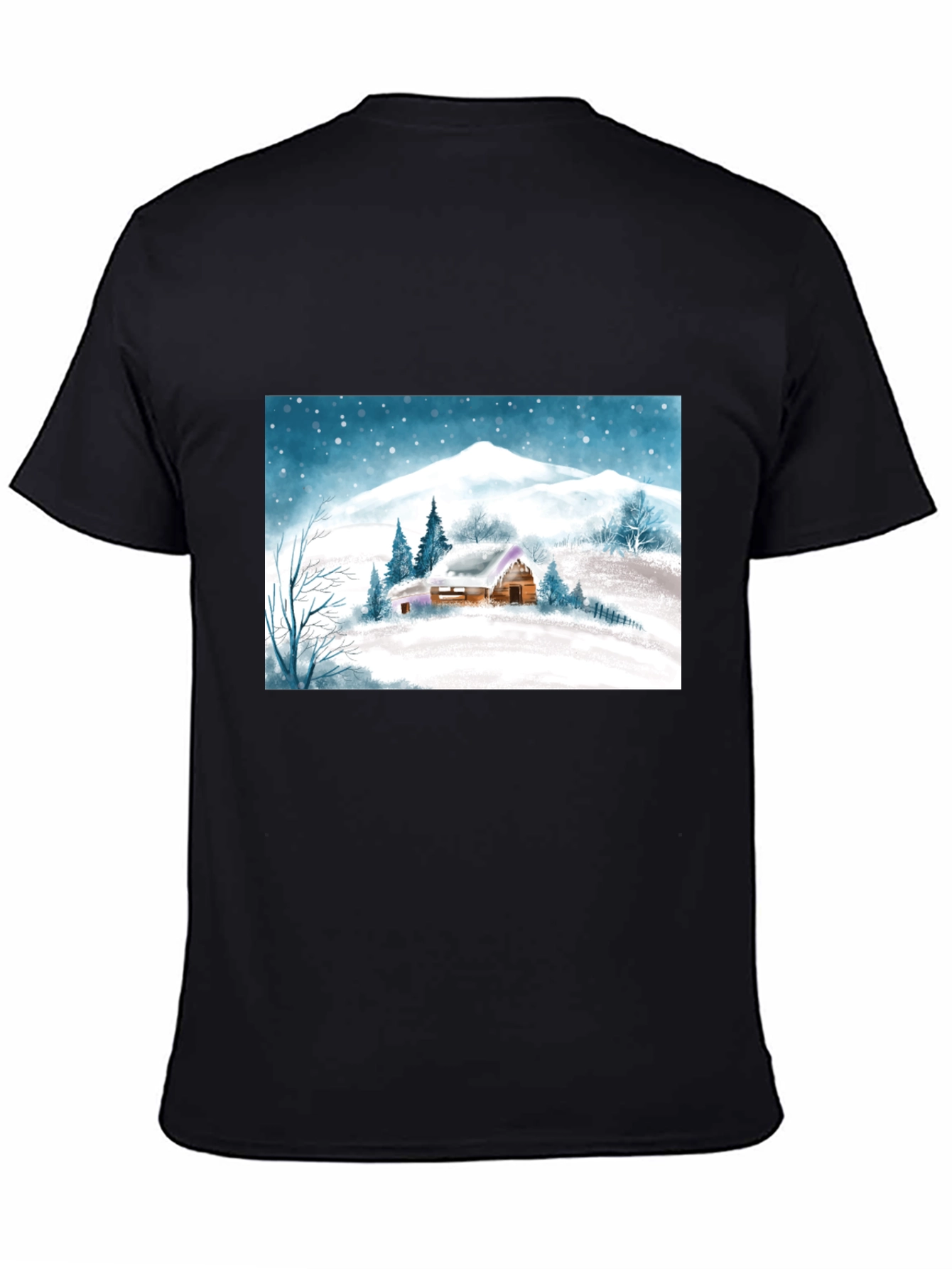 Winter Cabin Graphic Tee - Black Casual Shirt