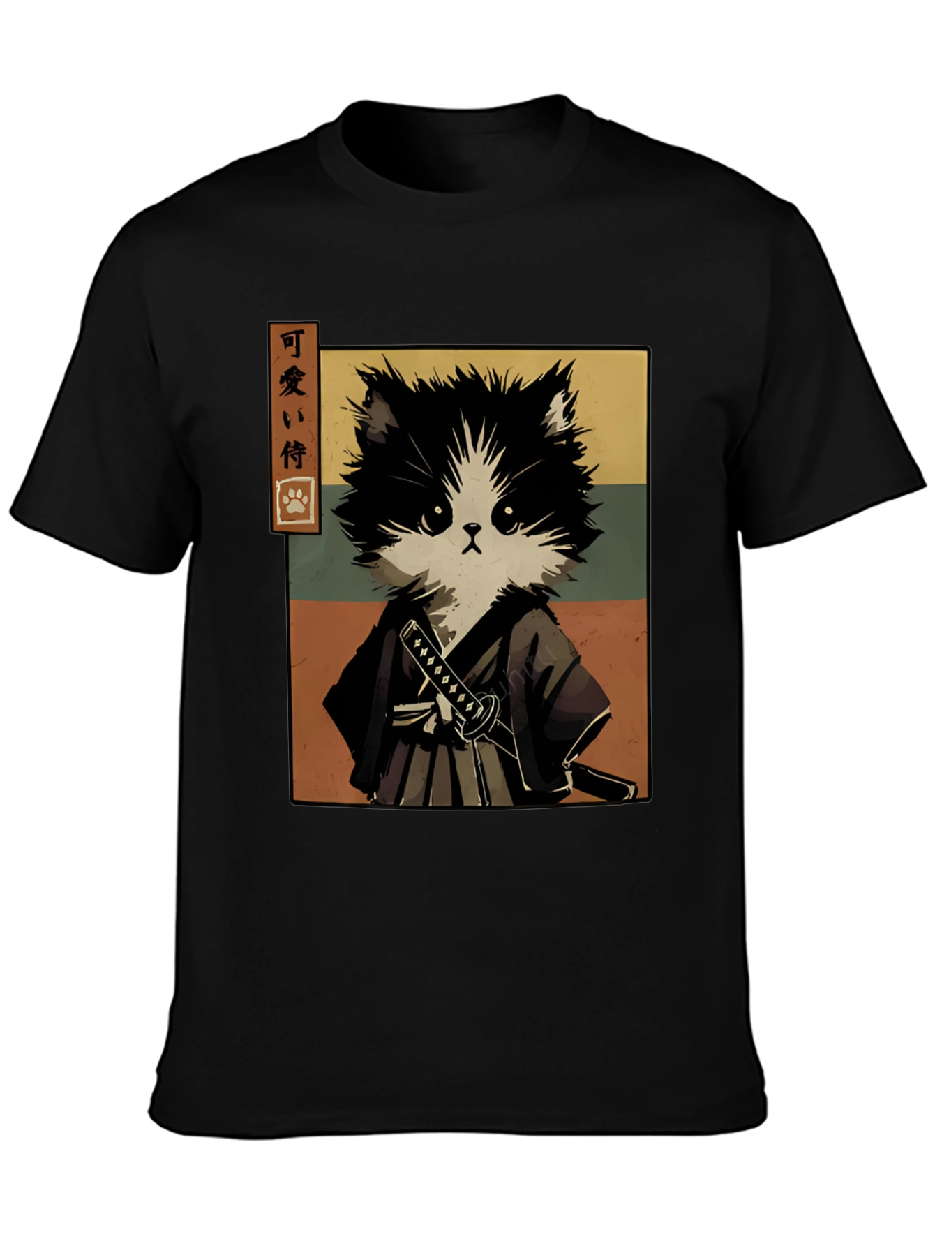 Samurai Cat T-Shirt - Black Graphic Tee