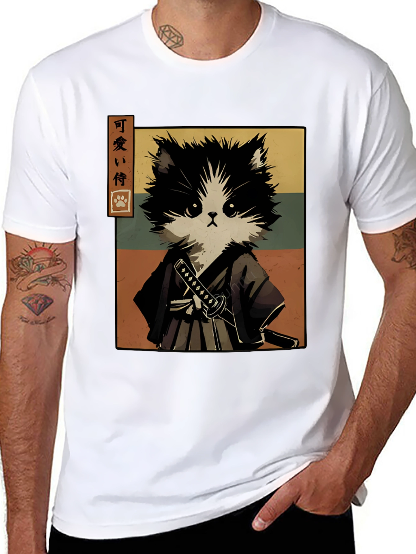 Samurai Cat T-Shirt - Black Graphic Tee