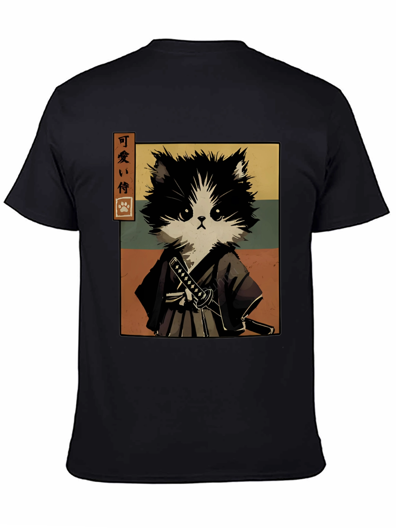 Samurai Cat T-Shirt - Black Graphic Tee