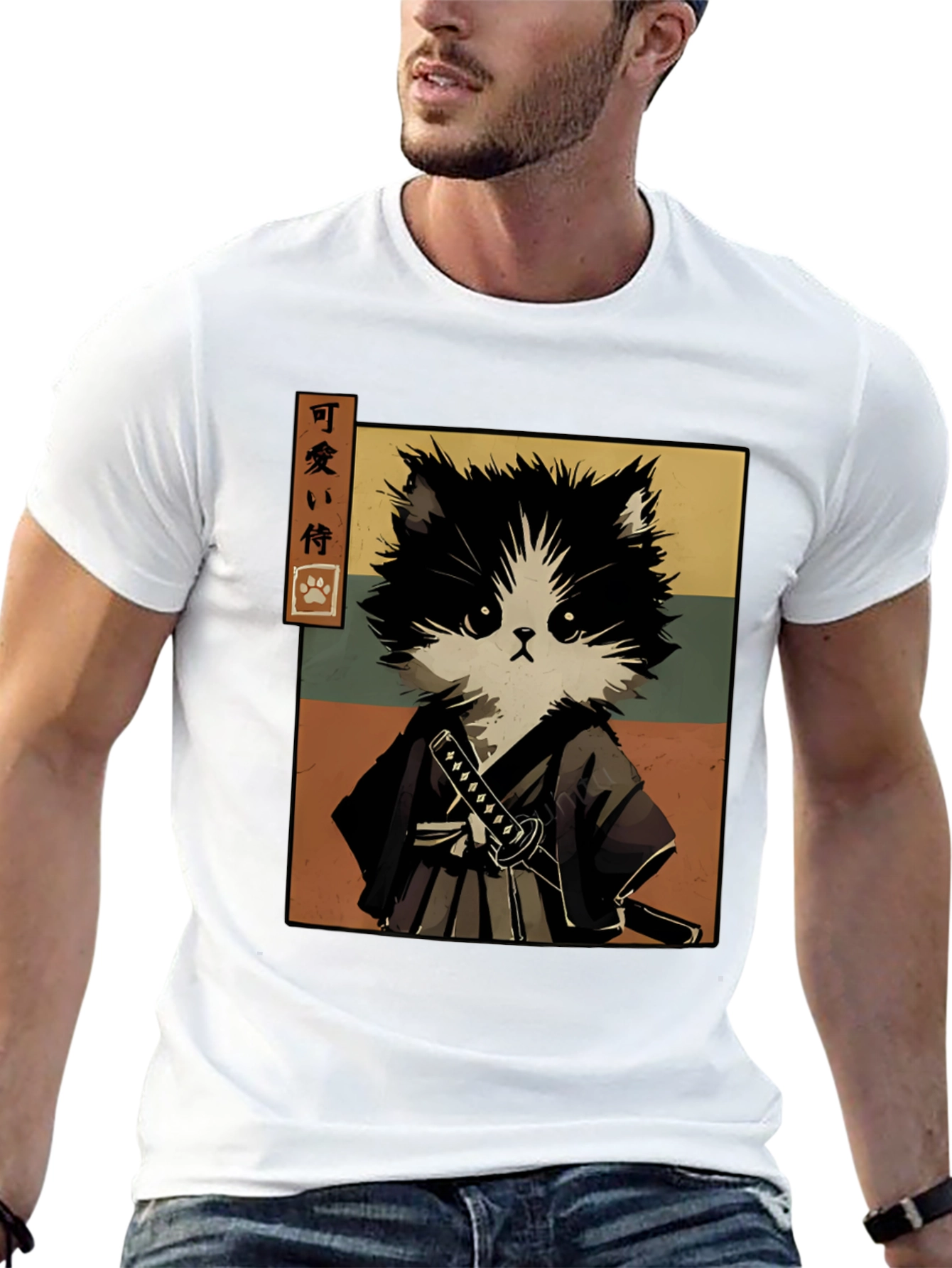 Samurai Cat T-Shirt - Black Graphic Tee