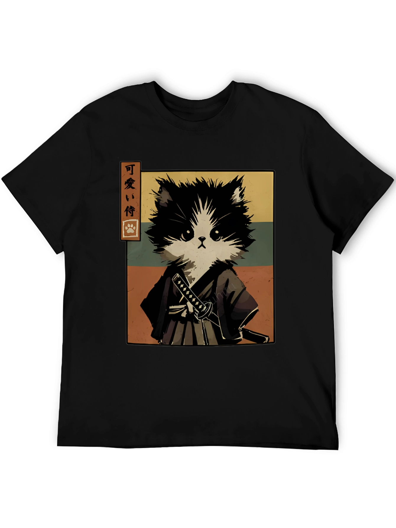 Samurai Cat T-Shirt - Black Graphic Tee
