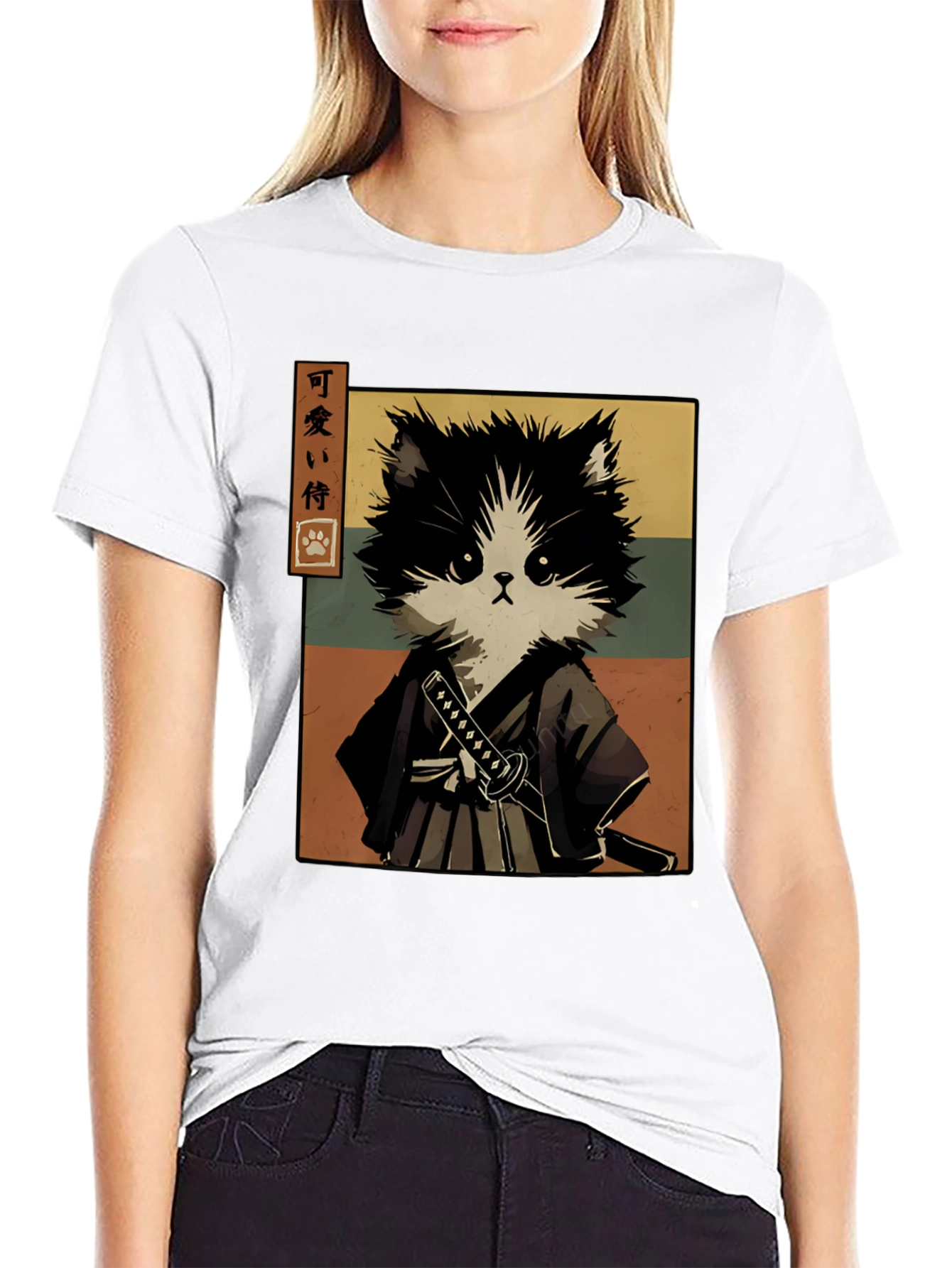 Samurai Cat T-Shirt - Black Graphic Tee