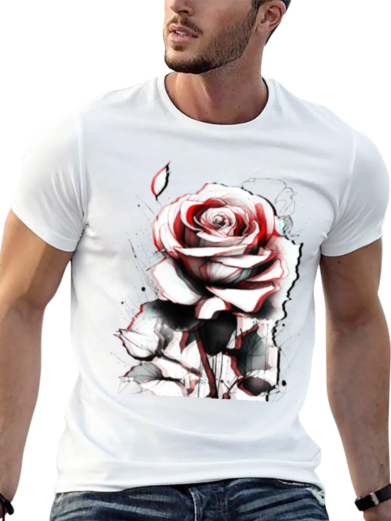 Rose Graphic Tee - Bold Black Cotton T-Shirt