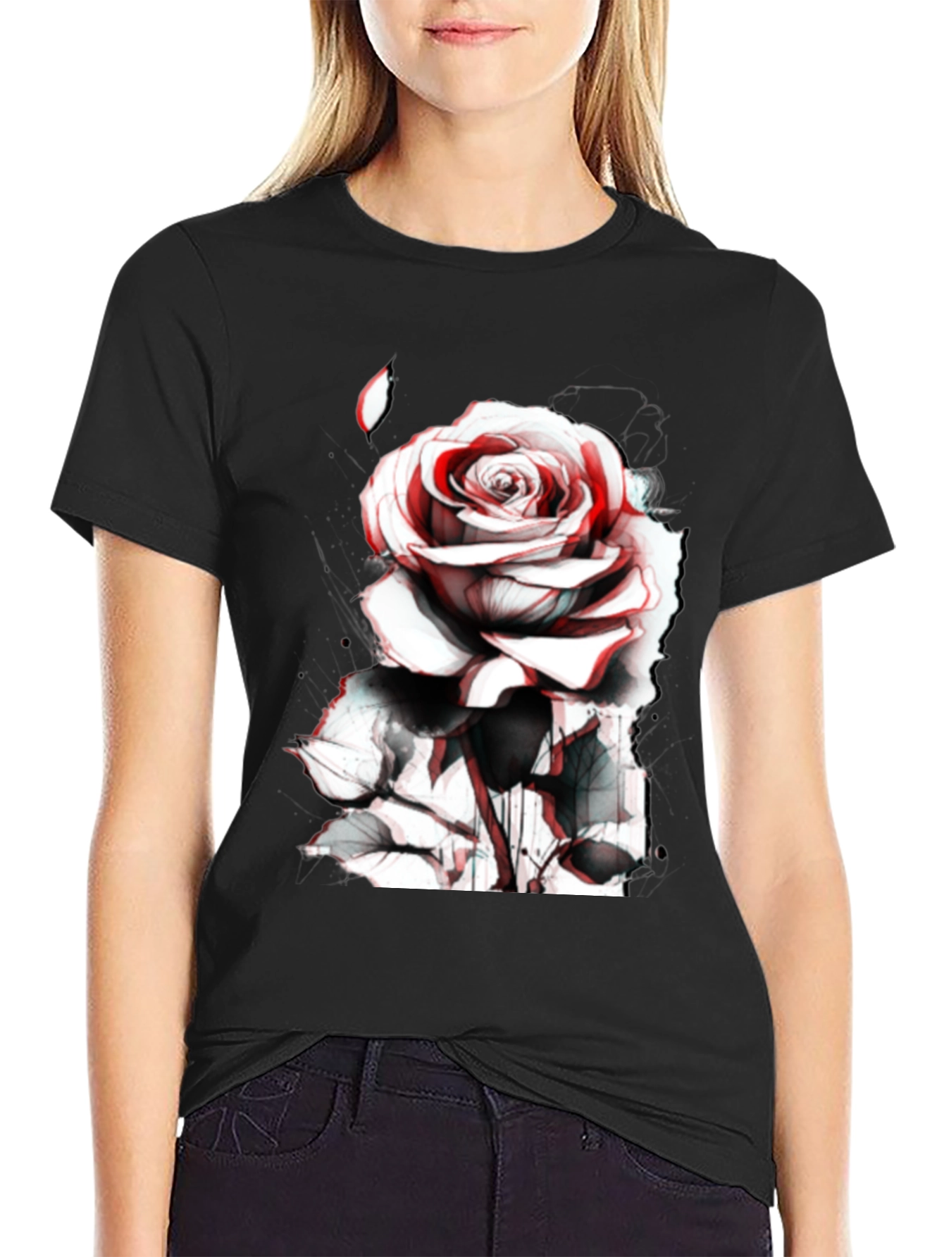 Rose Graphic Tee - Bold Black Cotton T-Shirt