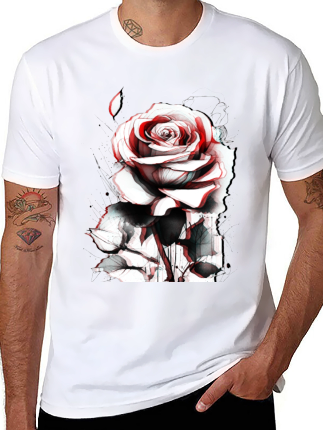 Rose Graphic Tee - Bold Black Cotton T-Shirt