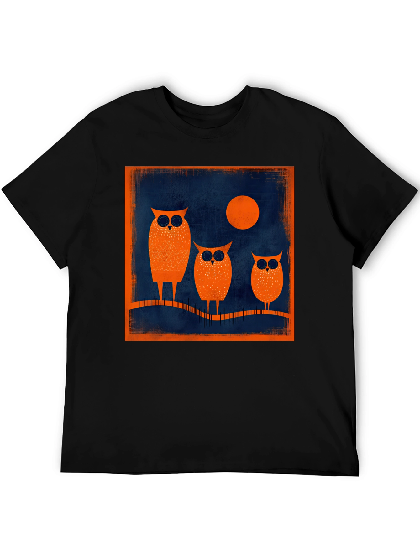 Owl Moon Graphic Tee - Stylish Mens Black T-Shirt