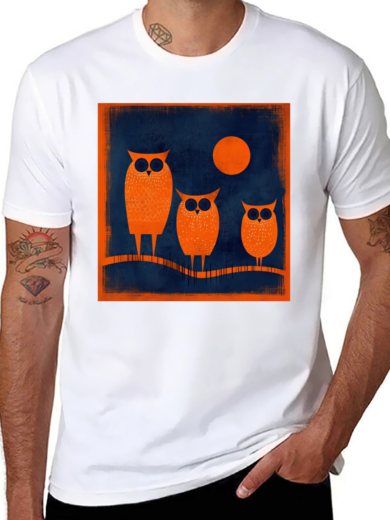 Owl Moon Graphic Tee - Stylish Mens Black T-Shirt