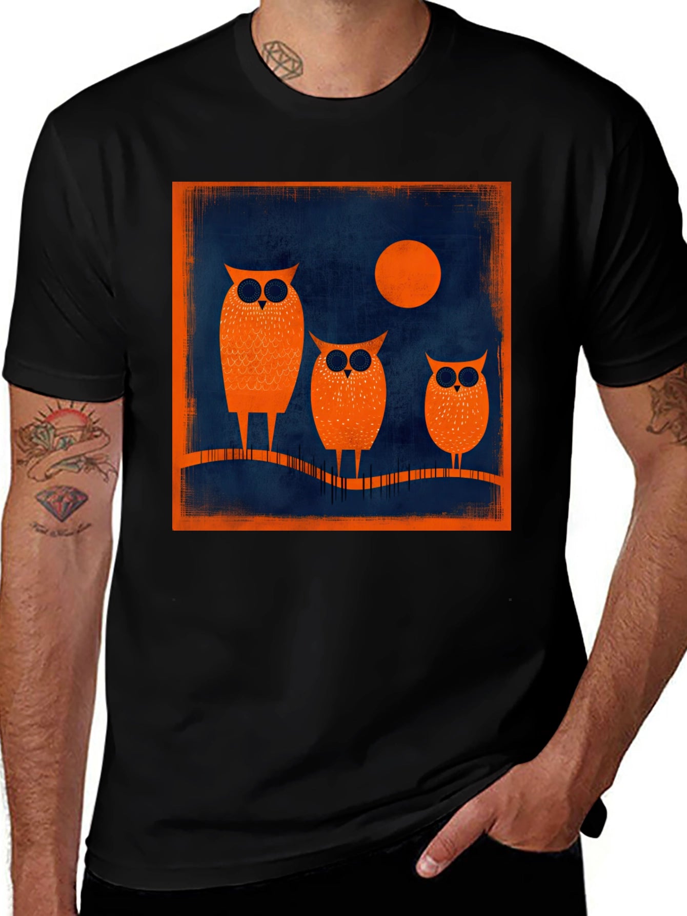 Owl Moon Graphic Tee - Stylish Mens Black T-Shirt
