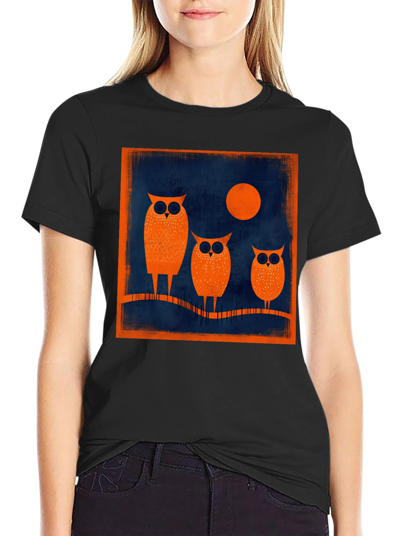 Owl Moon Graphic Tee - Stylish Mens Black T-Shirt