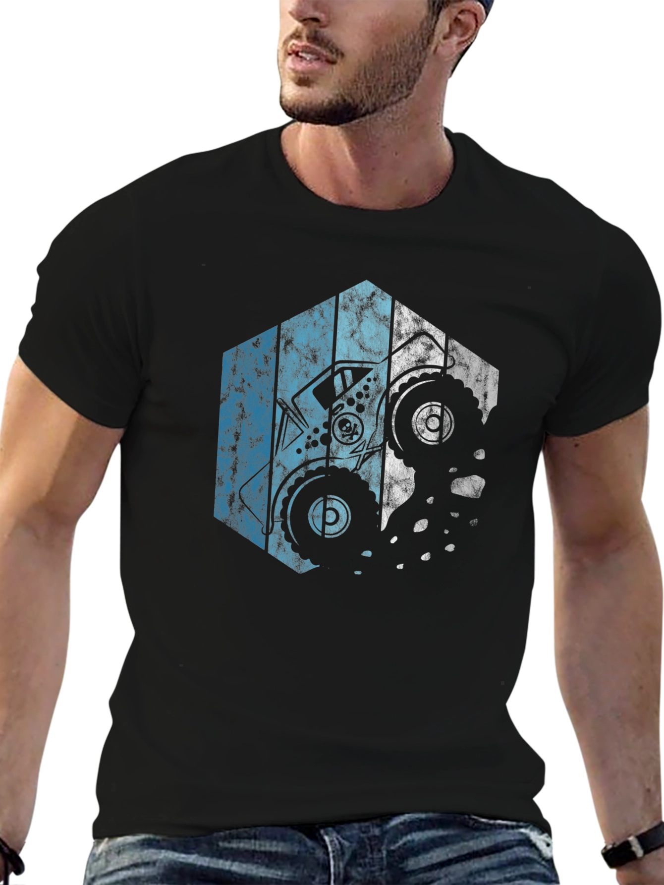 Monster Truck Hex Graphic Tee - Black Cotton