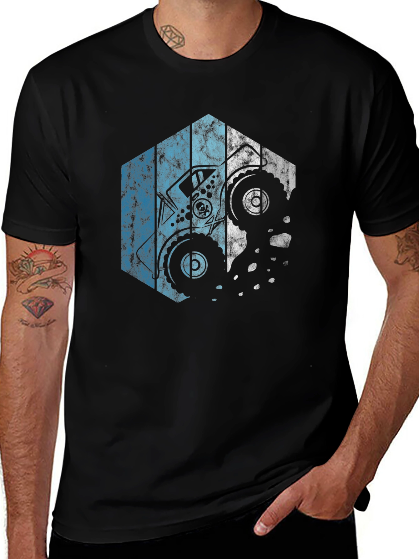 Monster Truck Hex Graphic Tee - Black Cotton