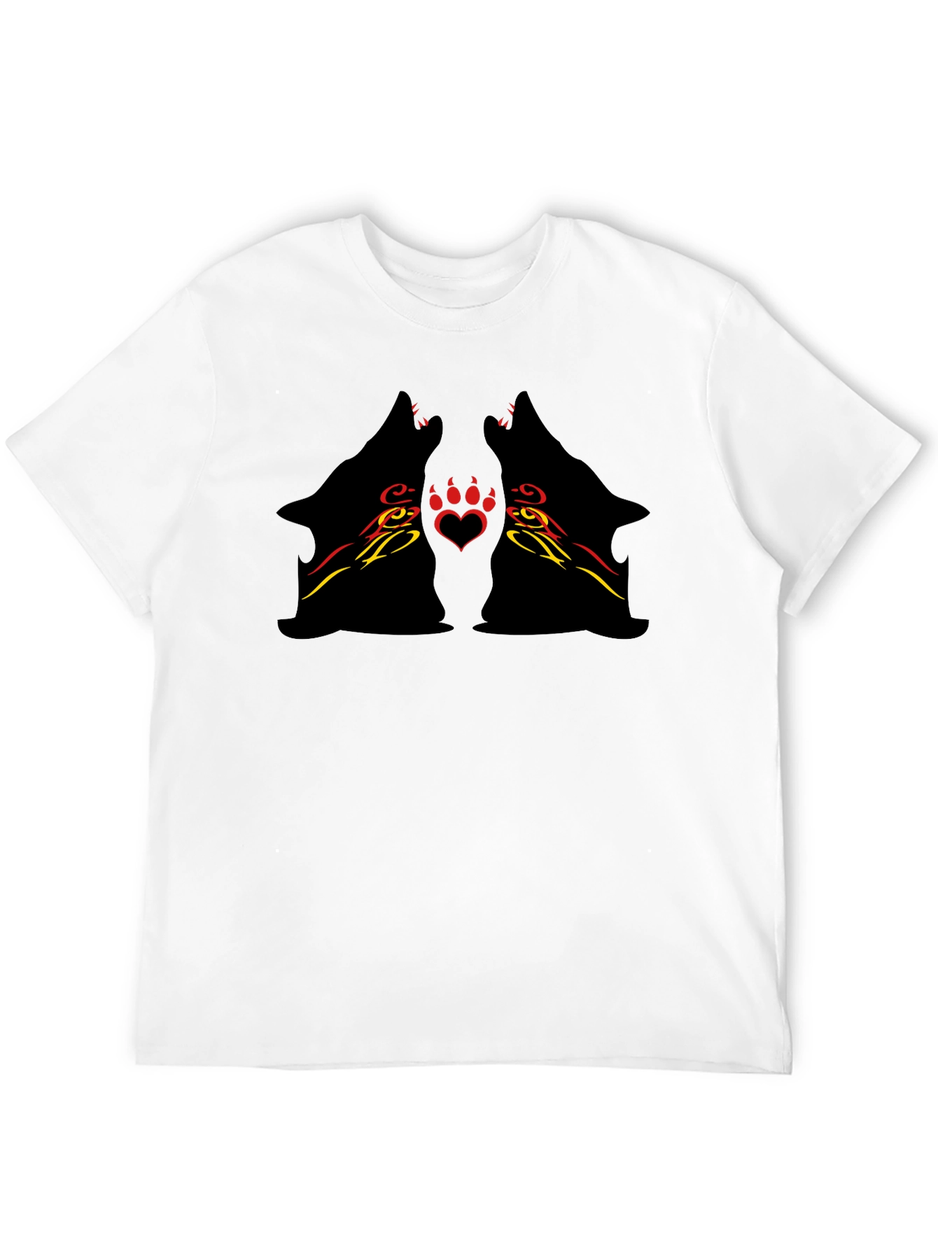 Tribal Wolf Heart Print Black Tee
