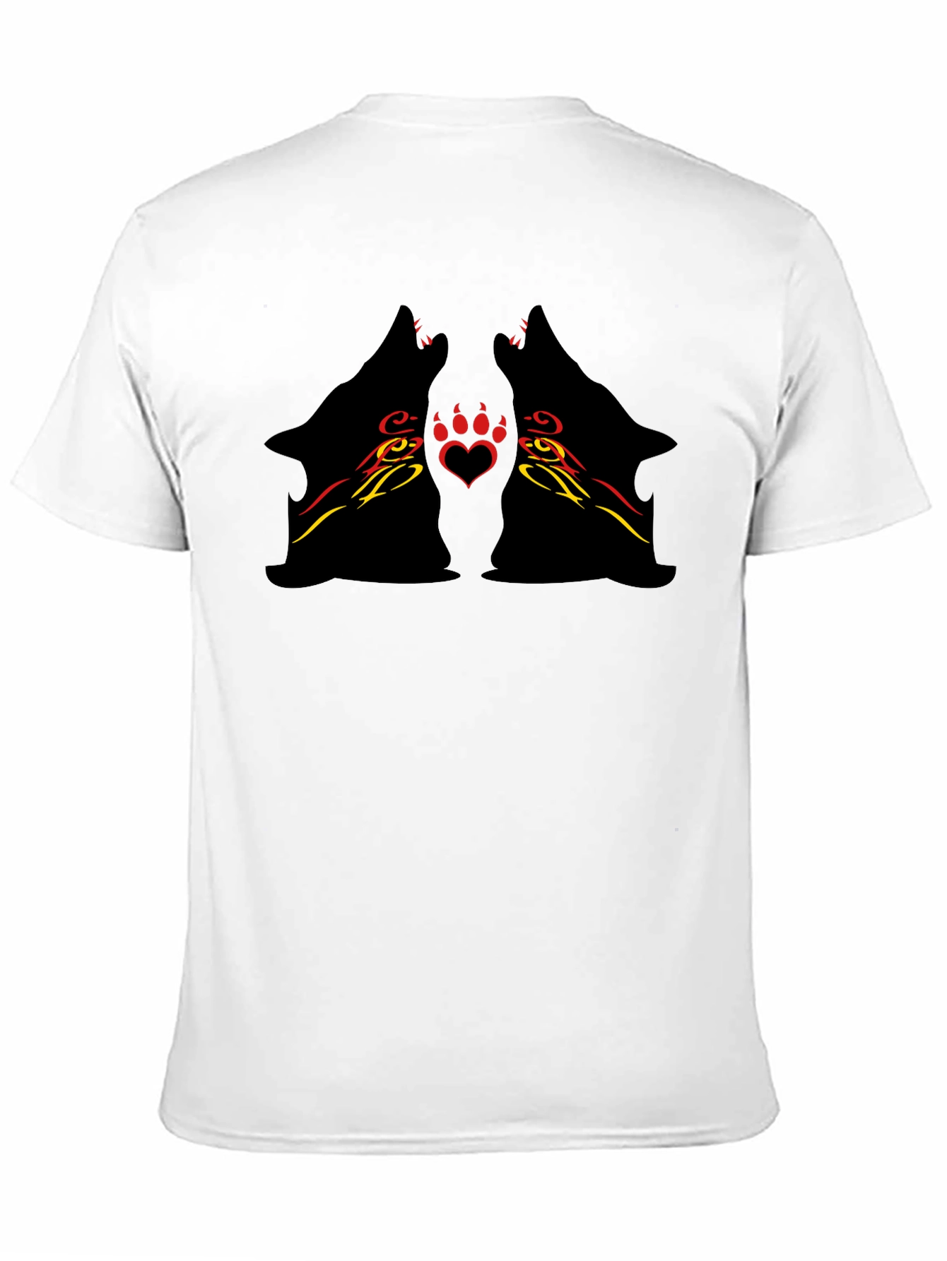 Tribal Wolf Heart Print Black Tee