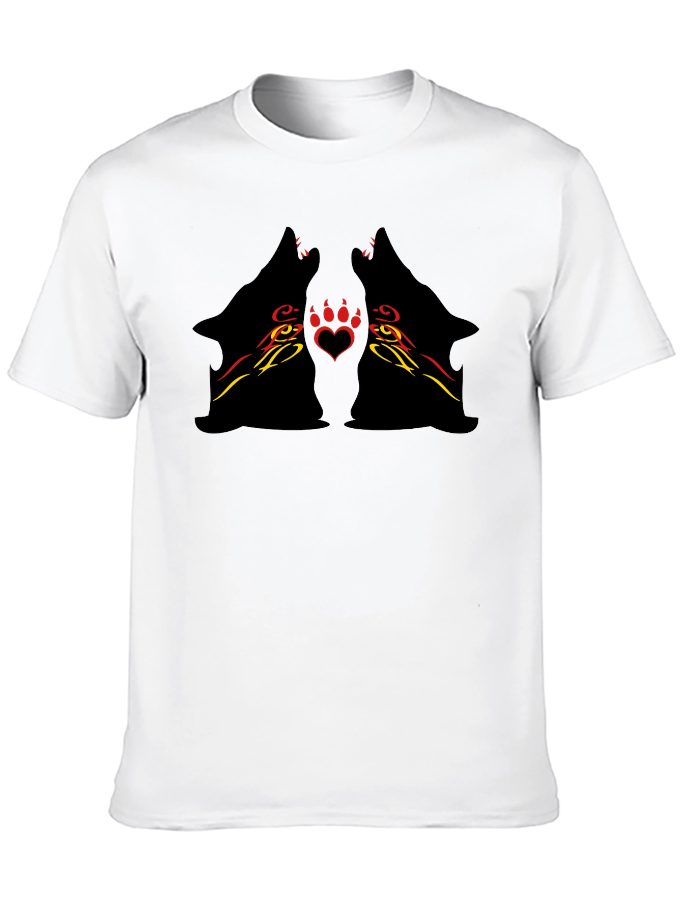 Tribal Wolf Heart Print Black Tee