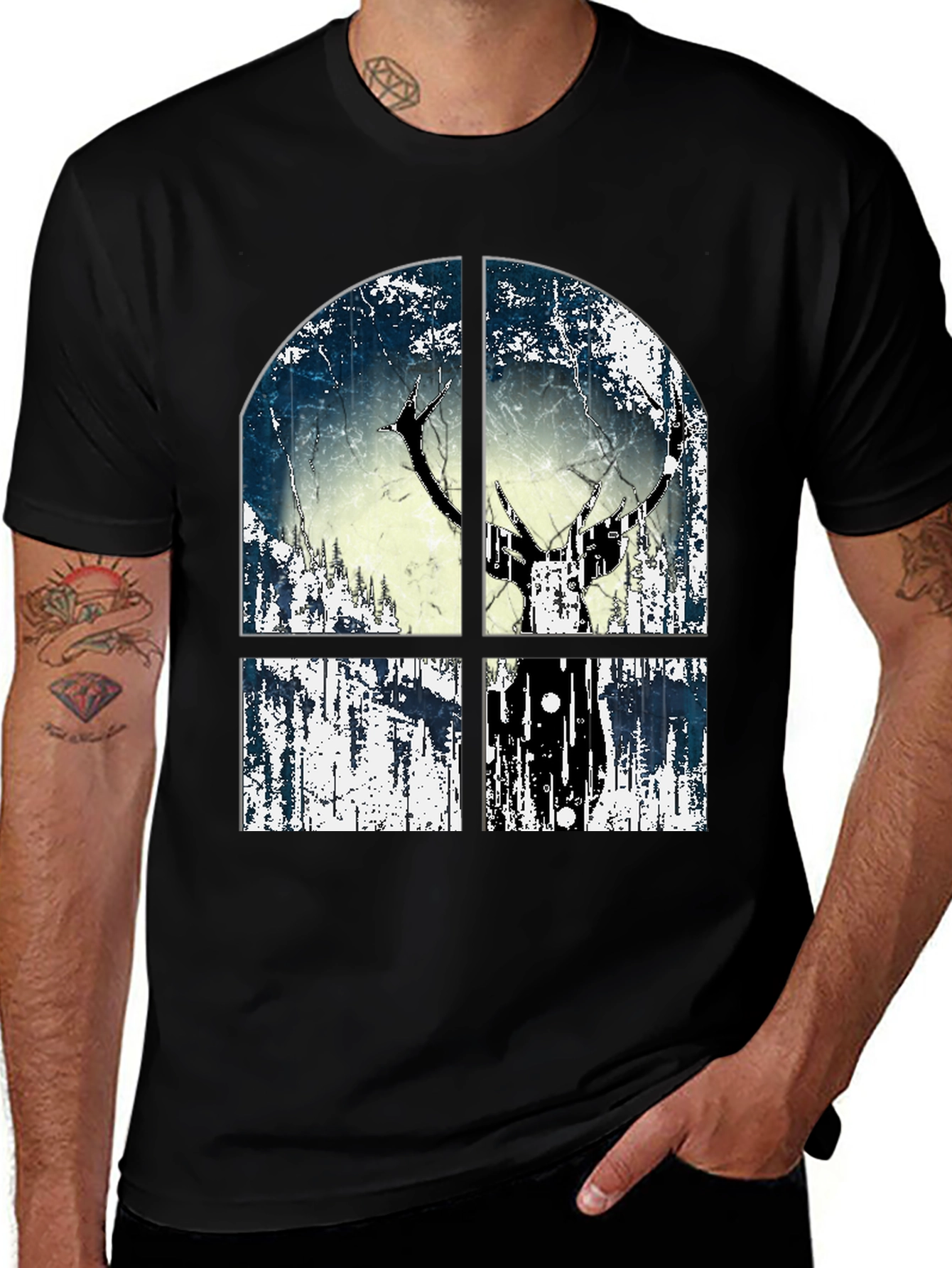 Rustic Window Deer Tee - Mens Graphic Print Shirt