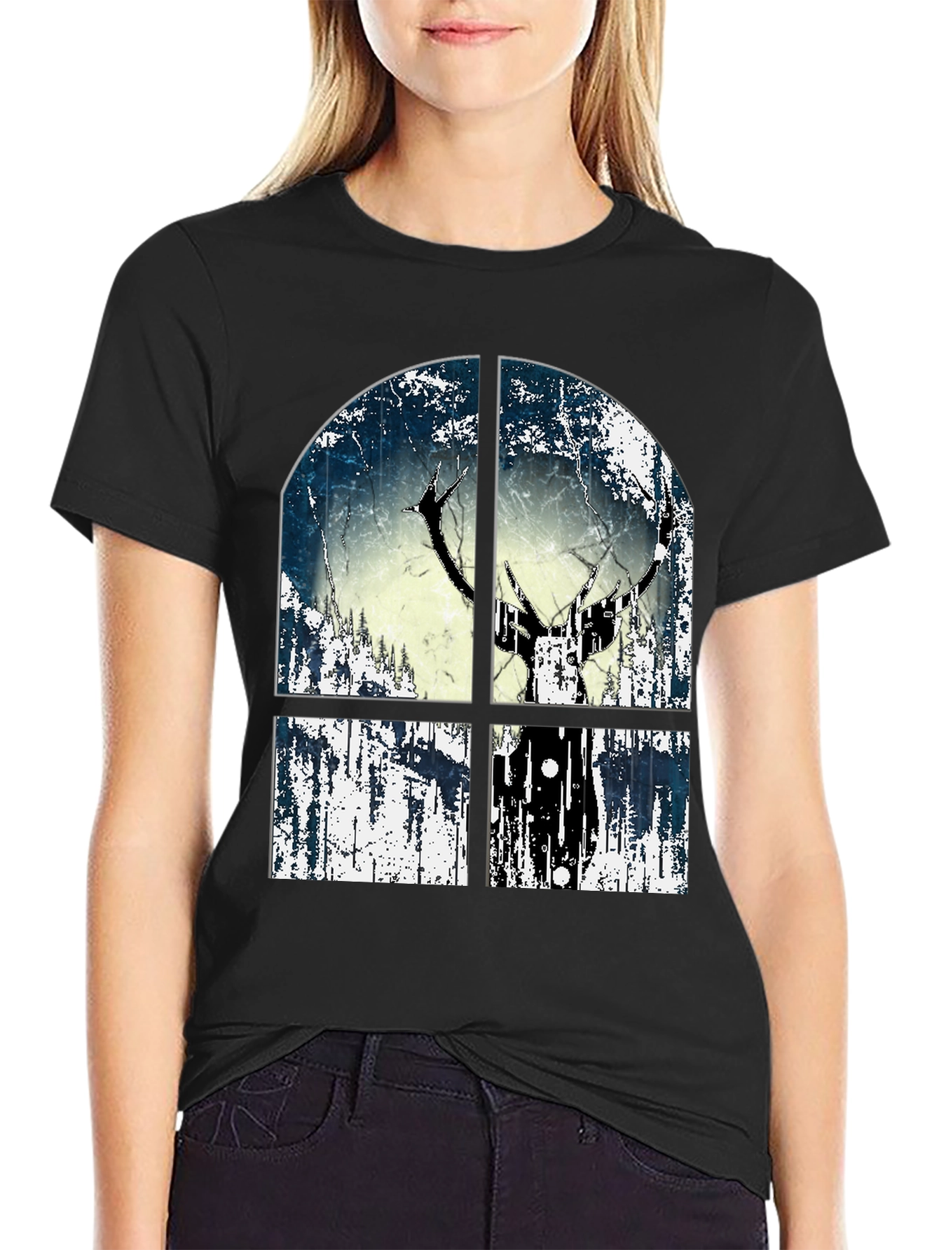 Rustic Window Deer Tee - Mens Graphic Print Shirt