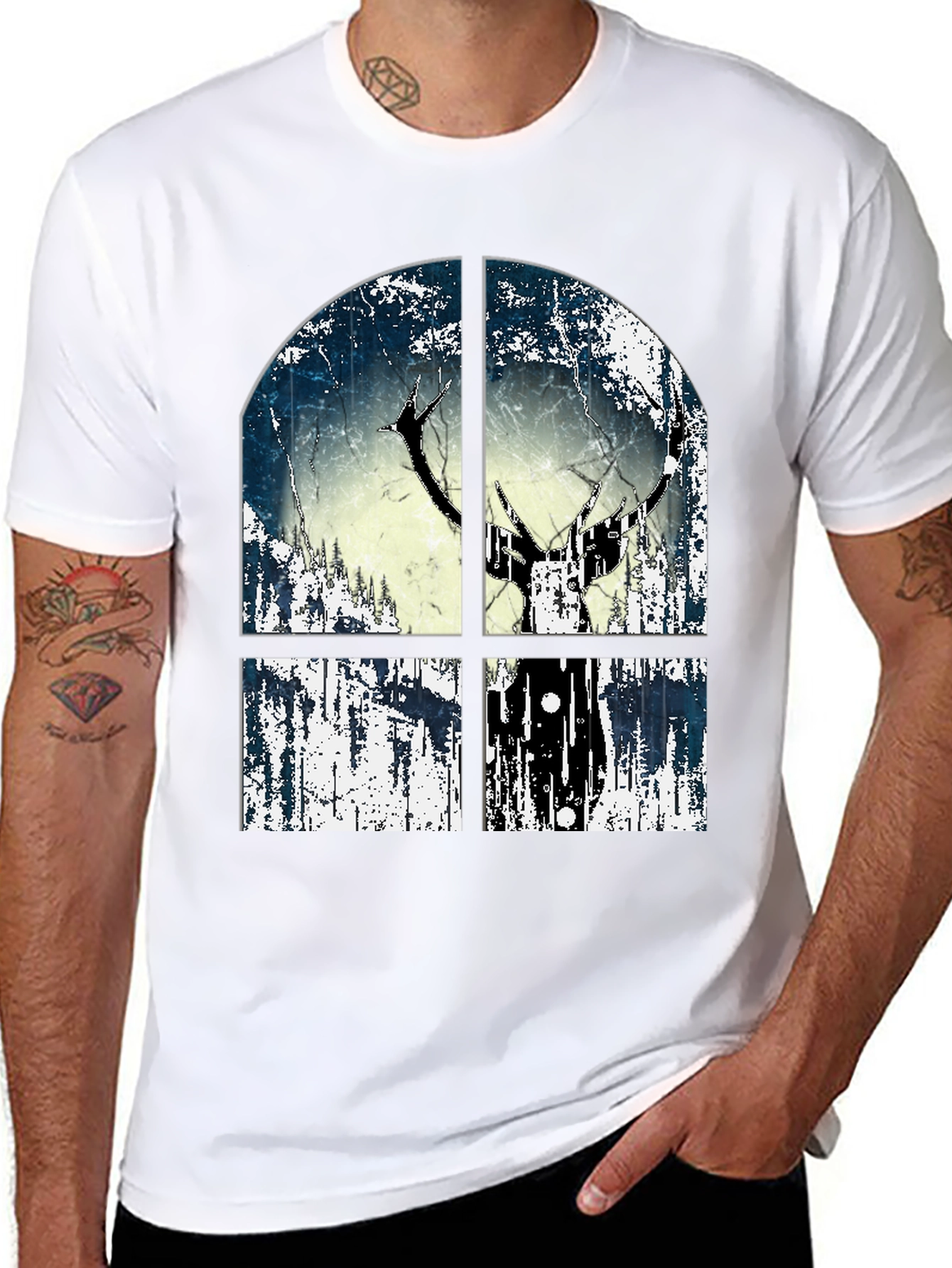 Rustic Window Deer Tee - Mens Graphic Print Shirt