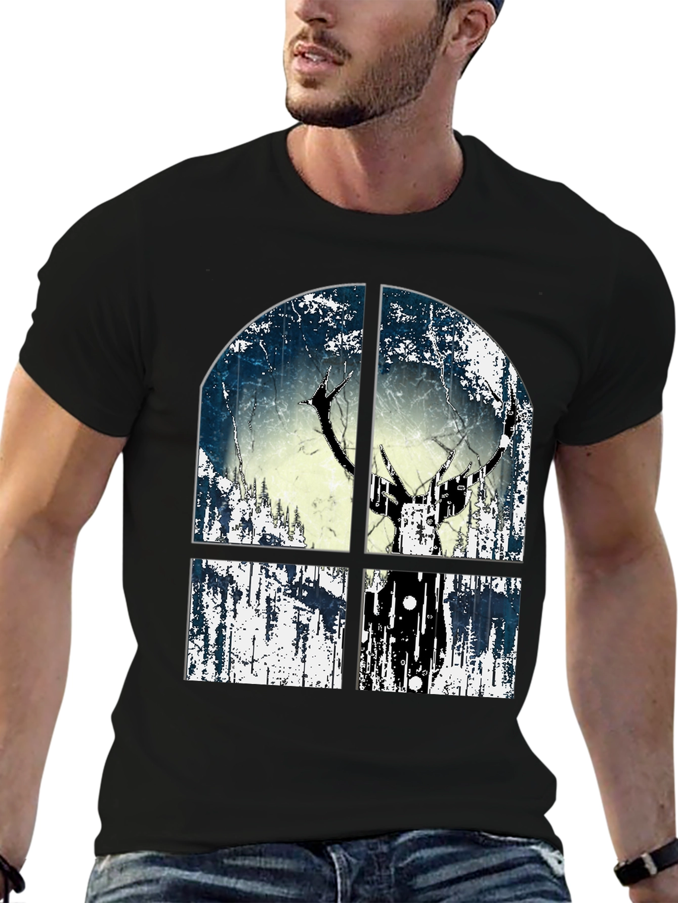 Rustic Window Deer Tee - Mens Graphic Print Shirt