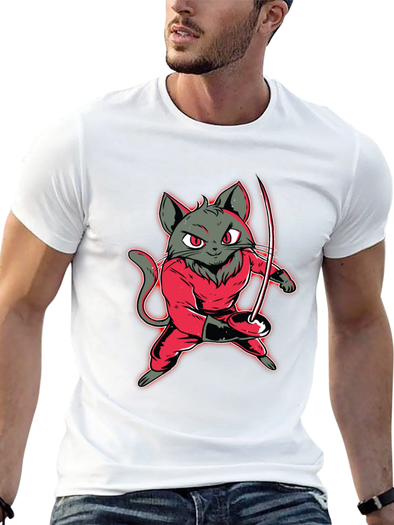 Fencing Cat Graphic Tee - Black T-Shirt