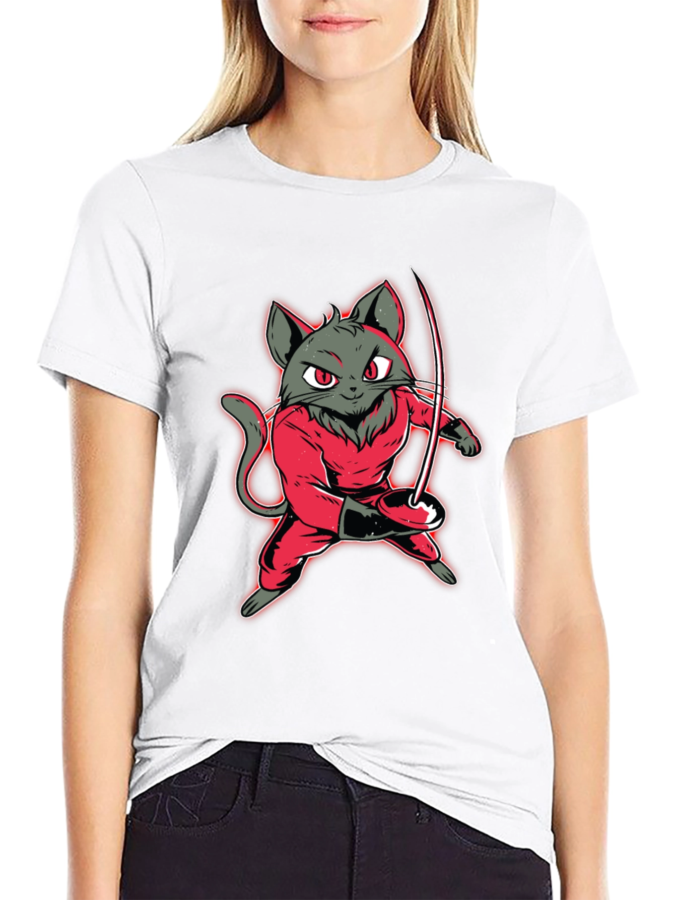 Fencing Cat Graphic Tee - Black T-Shirt