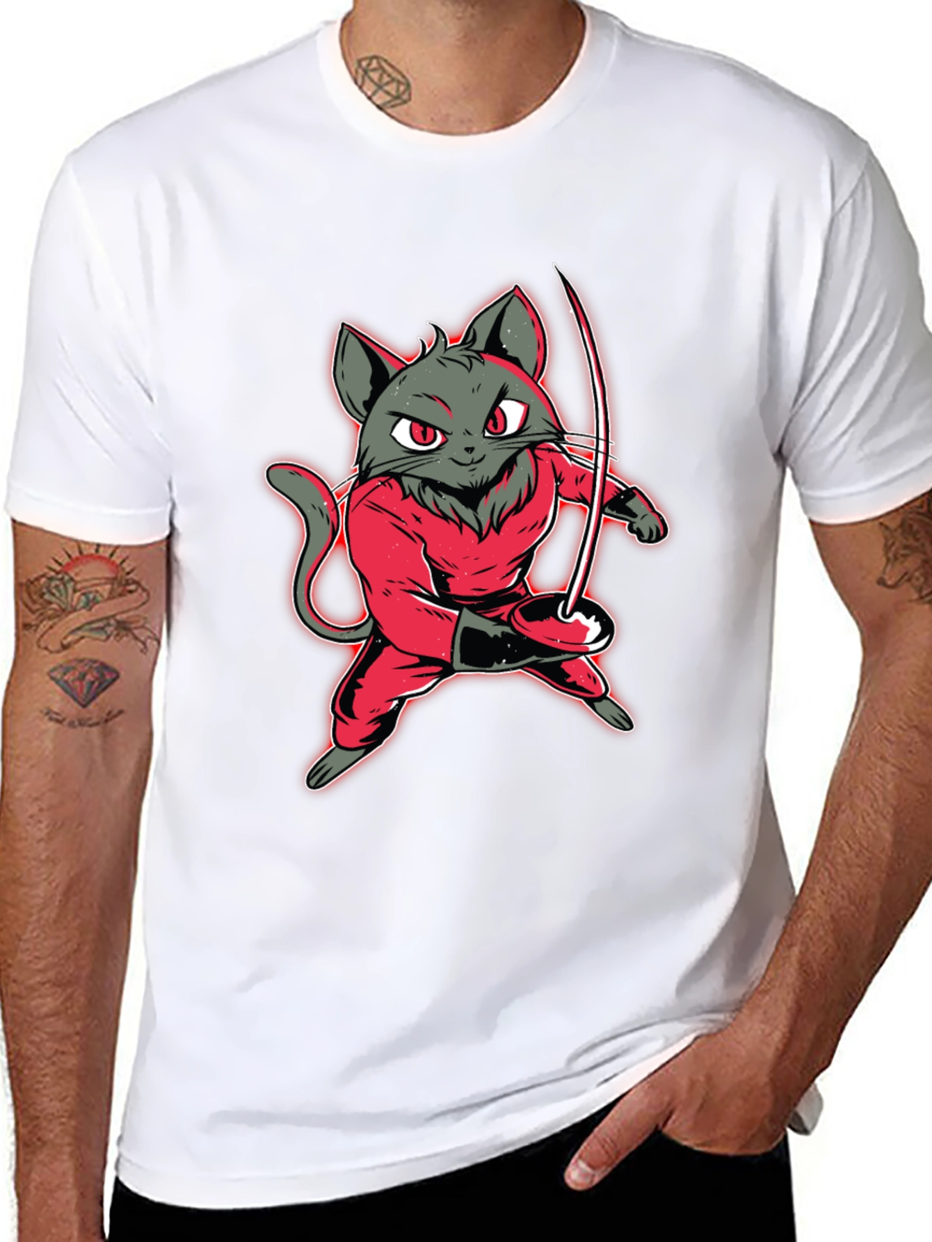 Fencing Cat Graphic Tee - Black T-Shirt