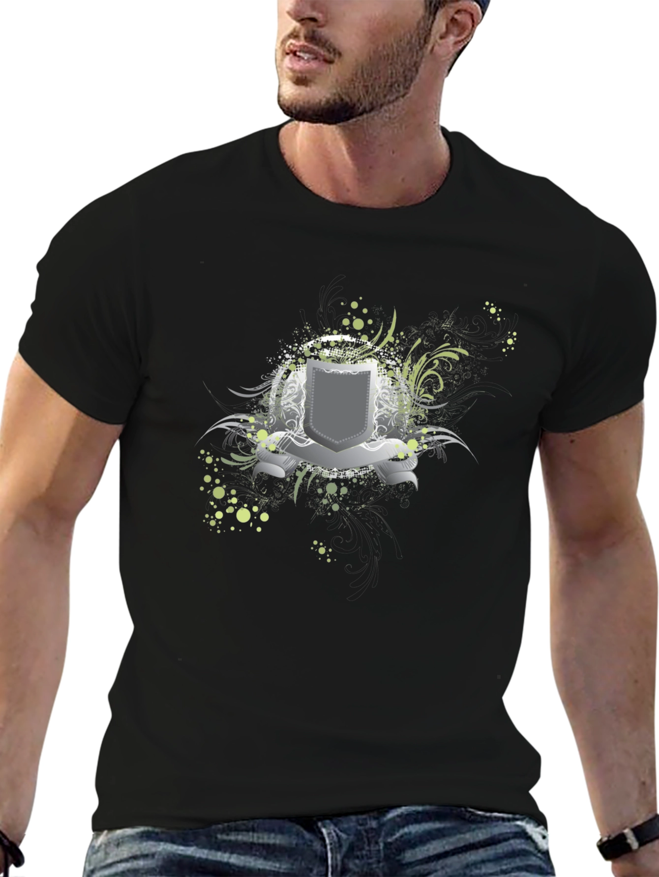 Graphic Tee: Shield Design Black T-Shirt