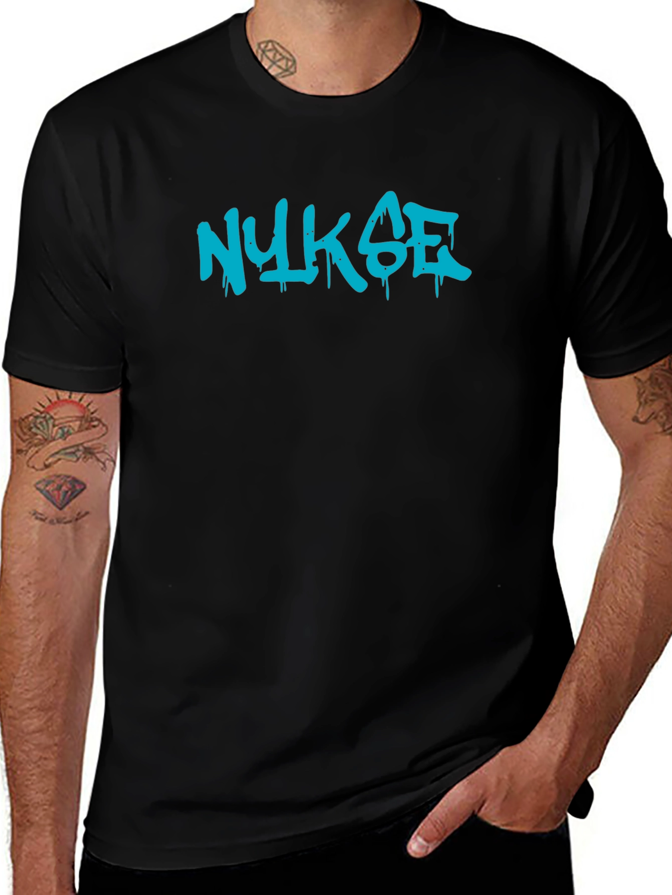 Nukoe Graphic Print Crew Neck T-Shirt - Black