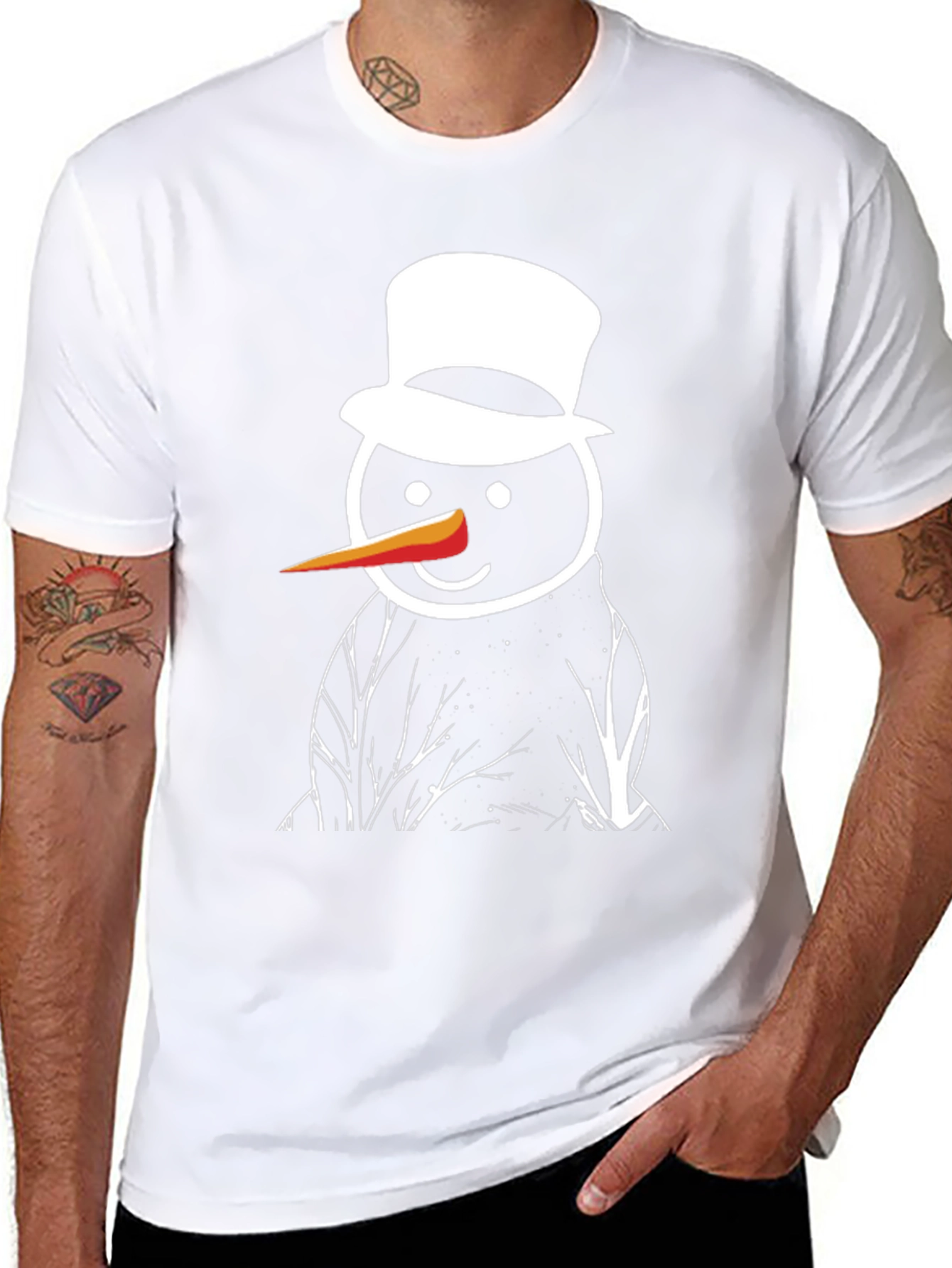 Snowman Graphic Tee - Black Cotton T-Shirt