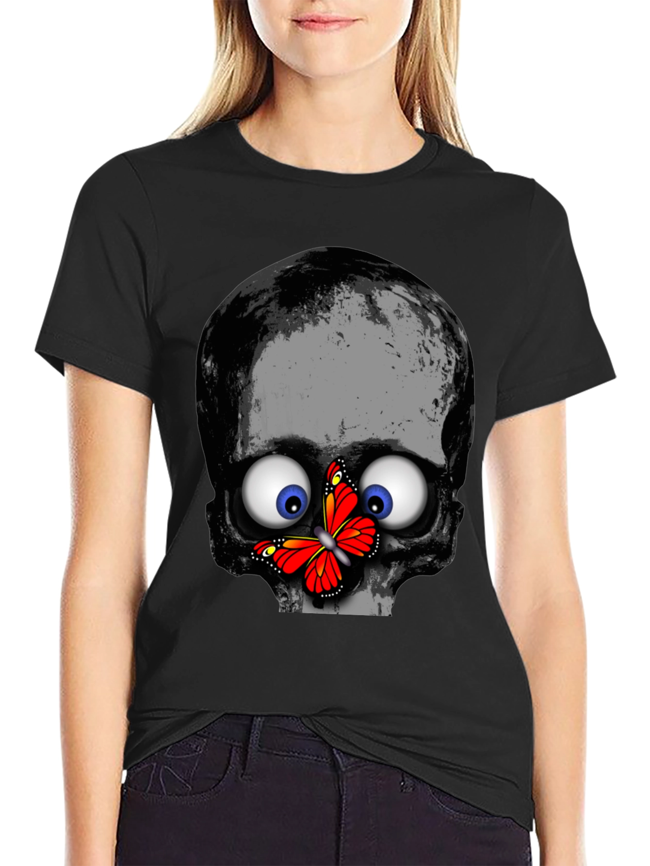 Skull & Butterfly Graphic Print Tee