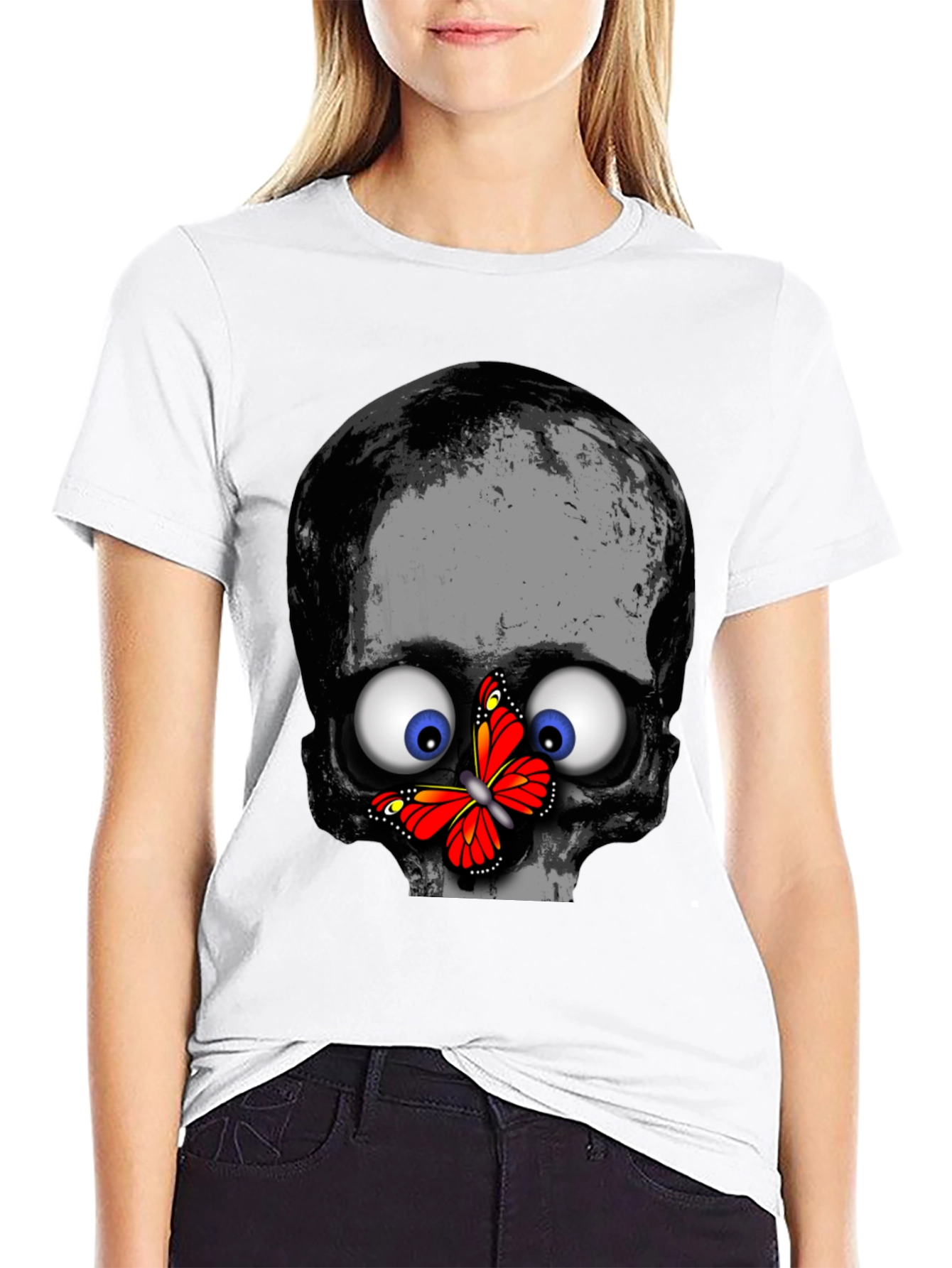 Skull & Butterfly Graphic Print Tee