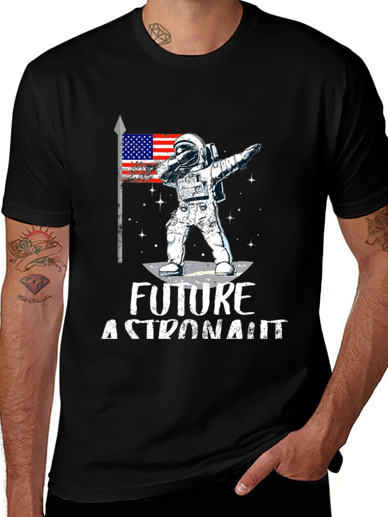 Future Astronaut Dabbing USA Flag Black T-Shirt