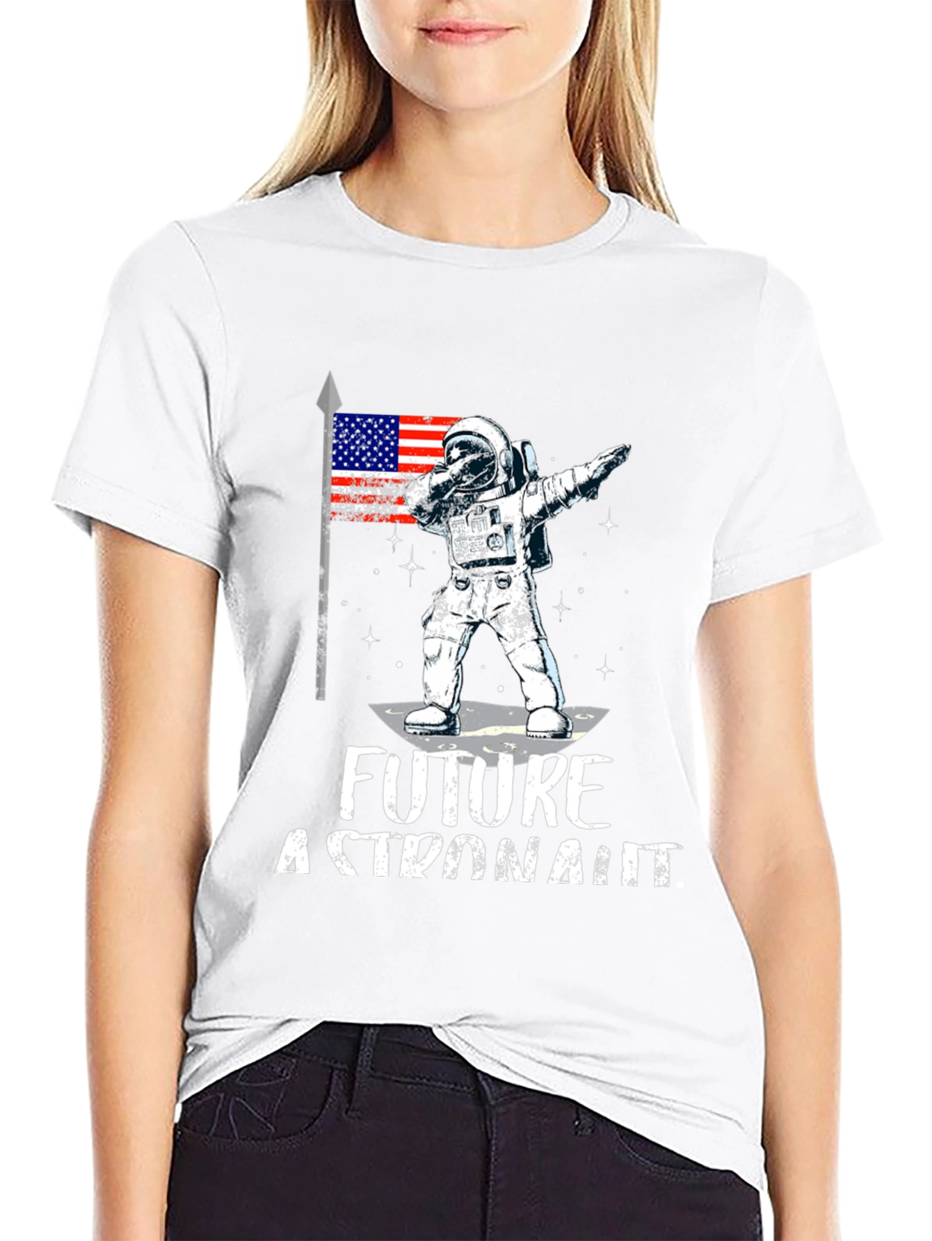 Future Astronaut Dabbing USA Flag Black T-Shirt