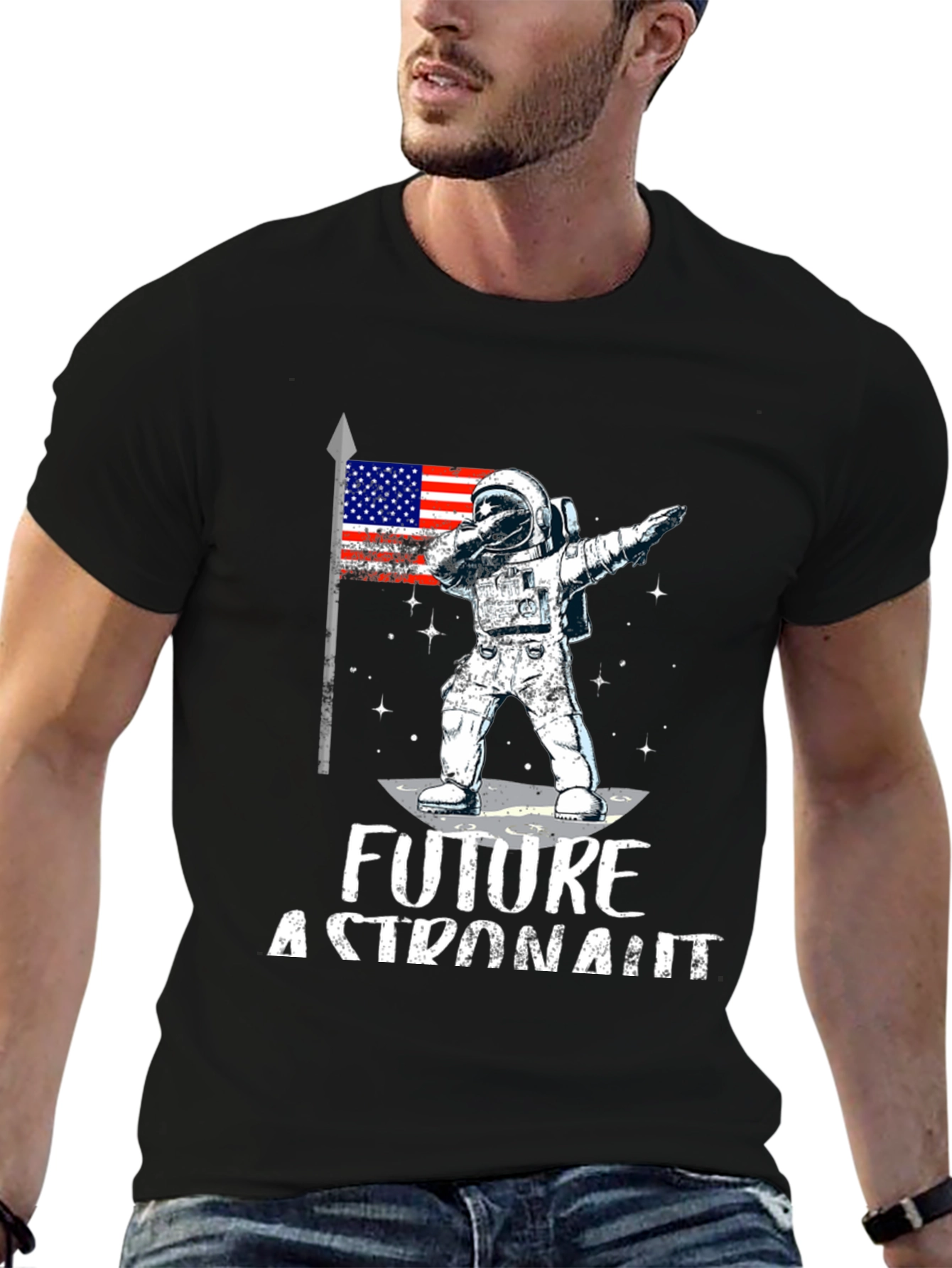 Future Astronaut Dabbing USA Flag Black T-Shirt