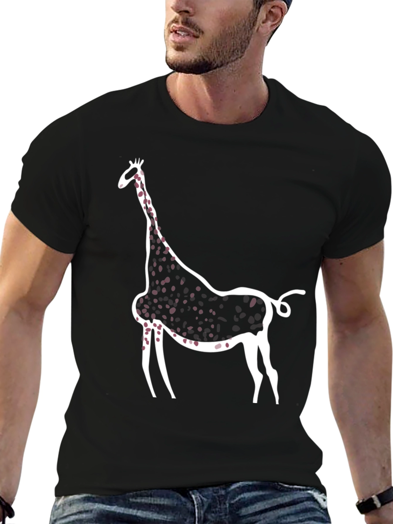 Abstract Giraffe Print Black T-Shirt