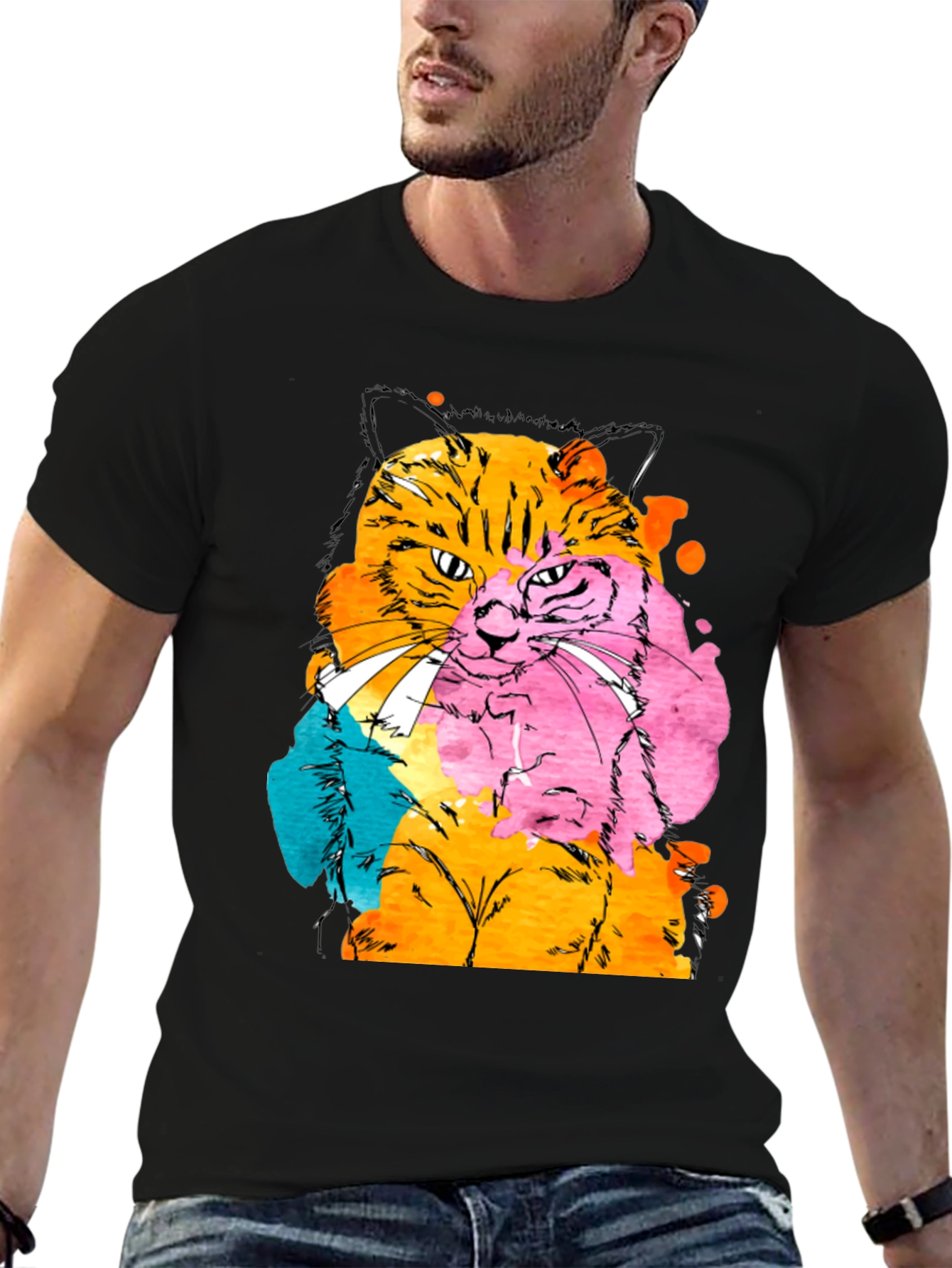 Abstract Cat Graphic T-Shirt
