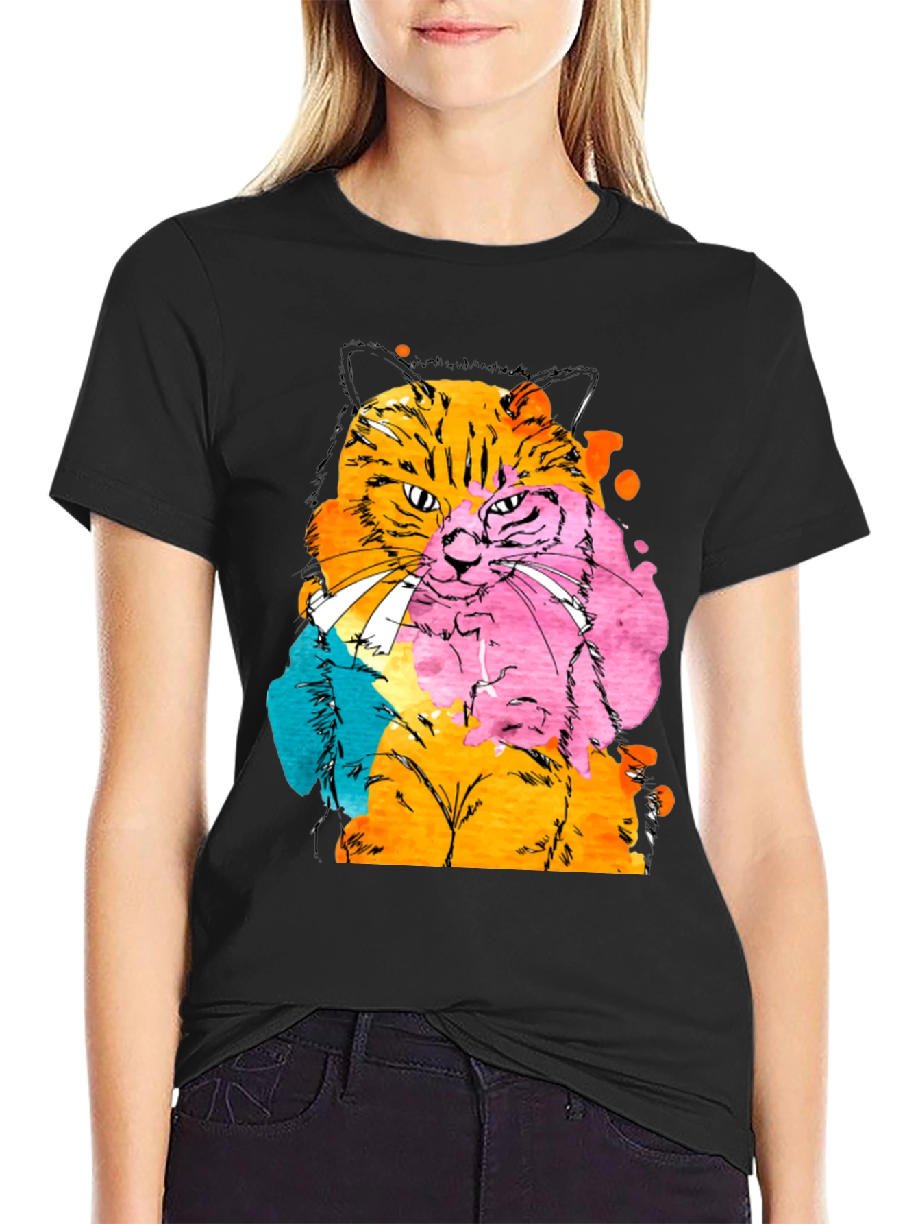 Abstract Cat Graphic T-Shirt