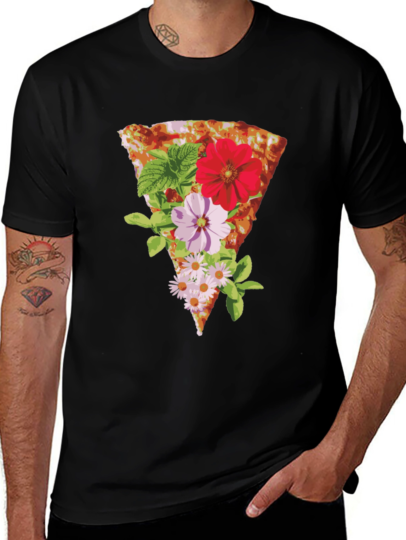Floral Pizza Graphic Tee - Unique Style