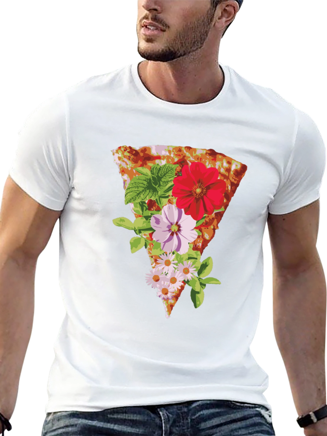 Floral Pizza Graphic Tee - Unique Style