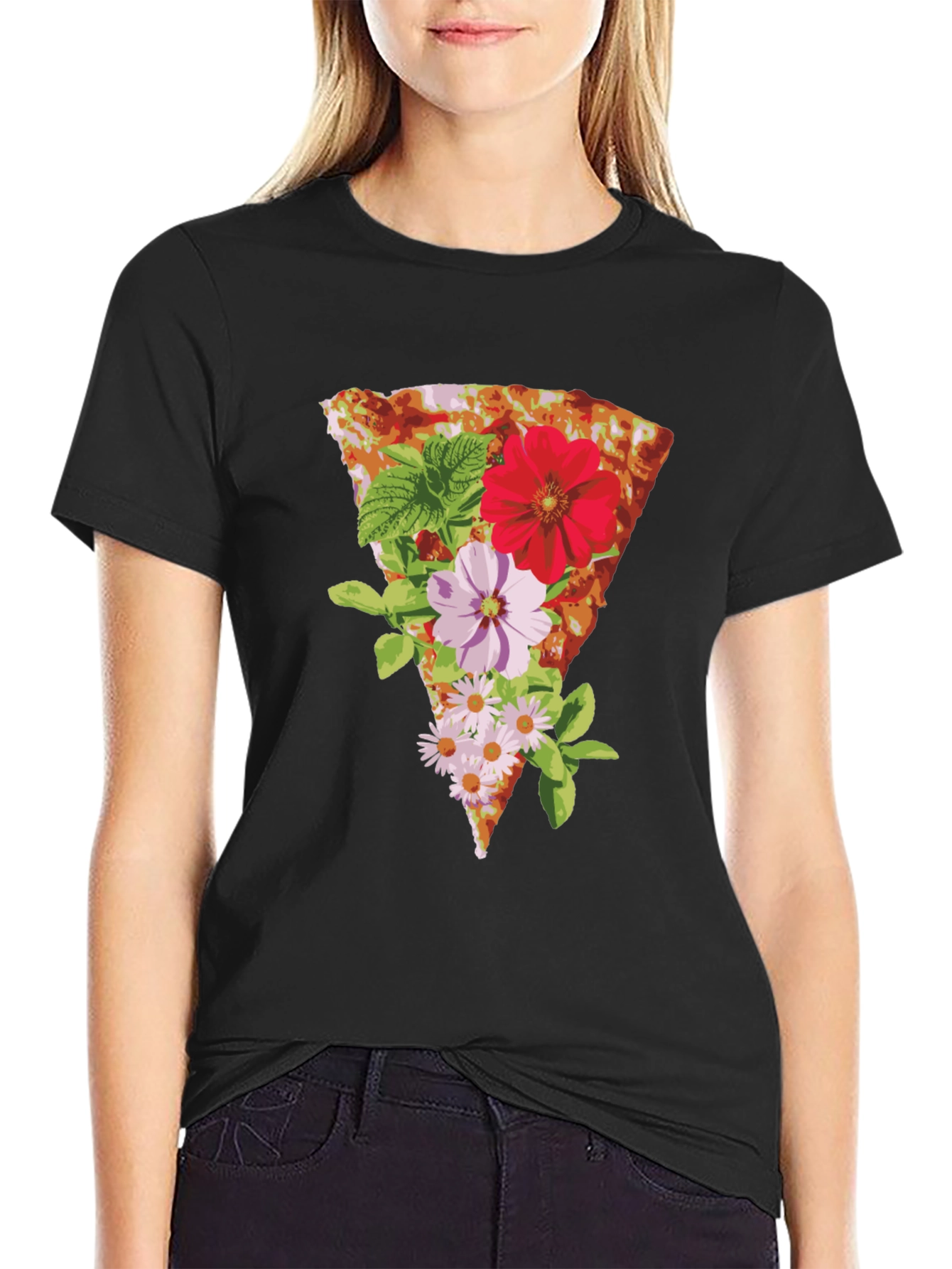 Floral Pizza Graphic Tee - Unique Style