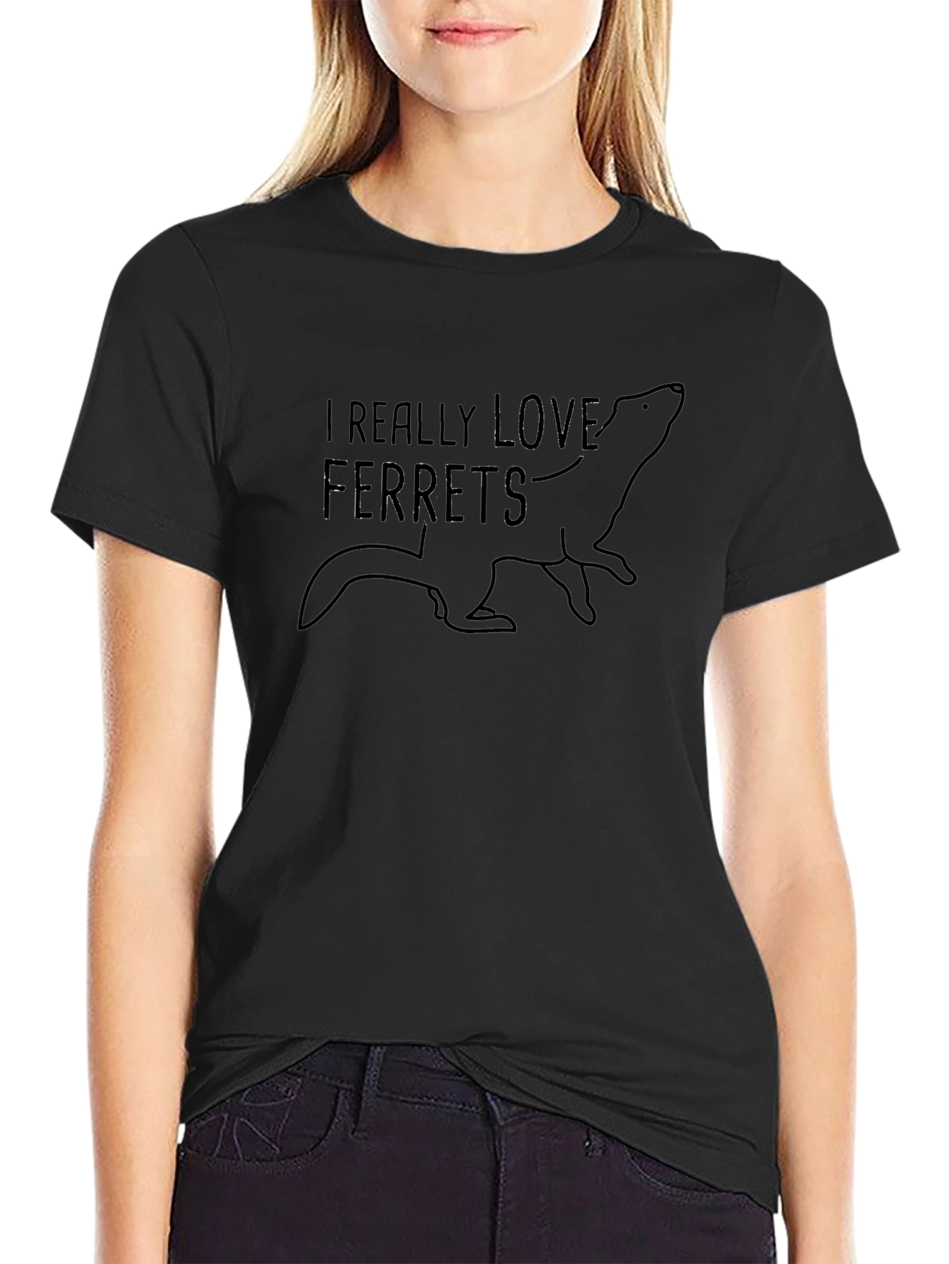 I Love Ferrets Graphic Tee - Black Cotton T-Shirt