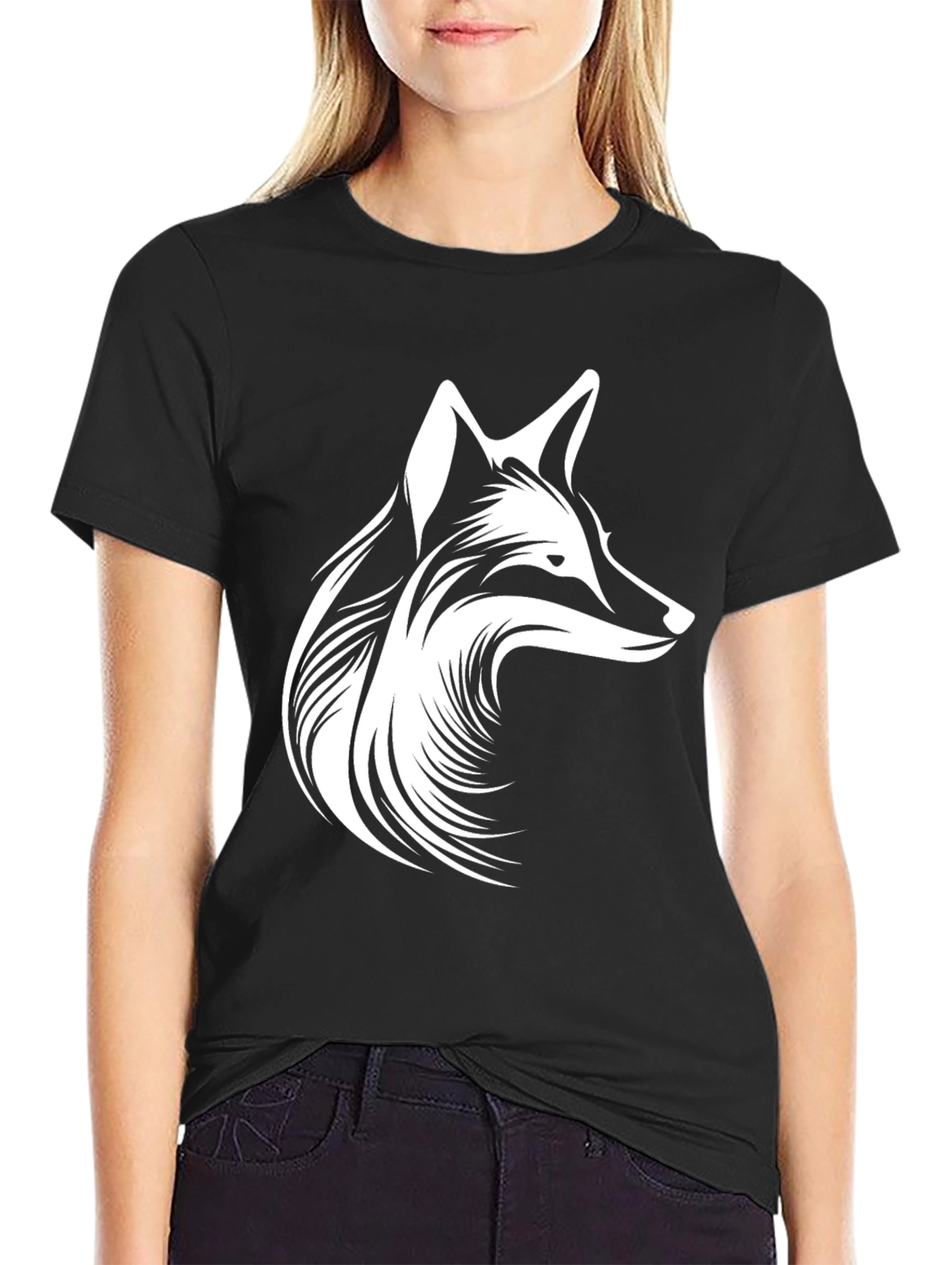 Fox Head Graphic Print Black T-Shirt